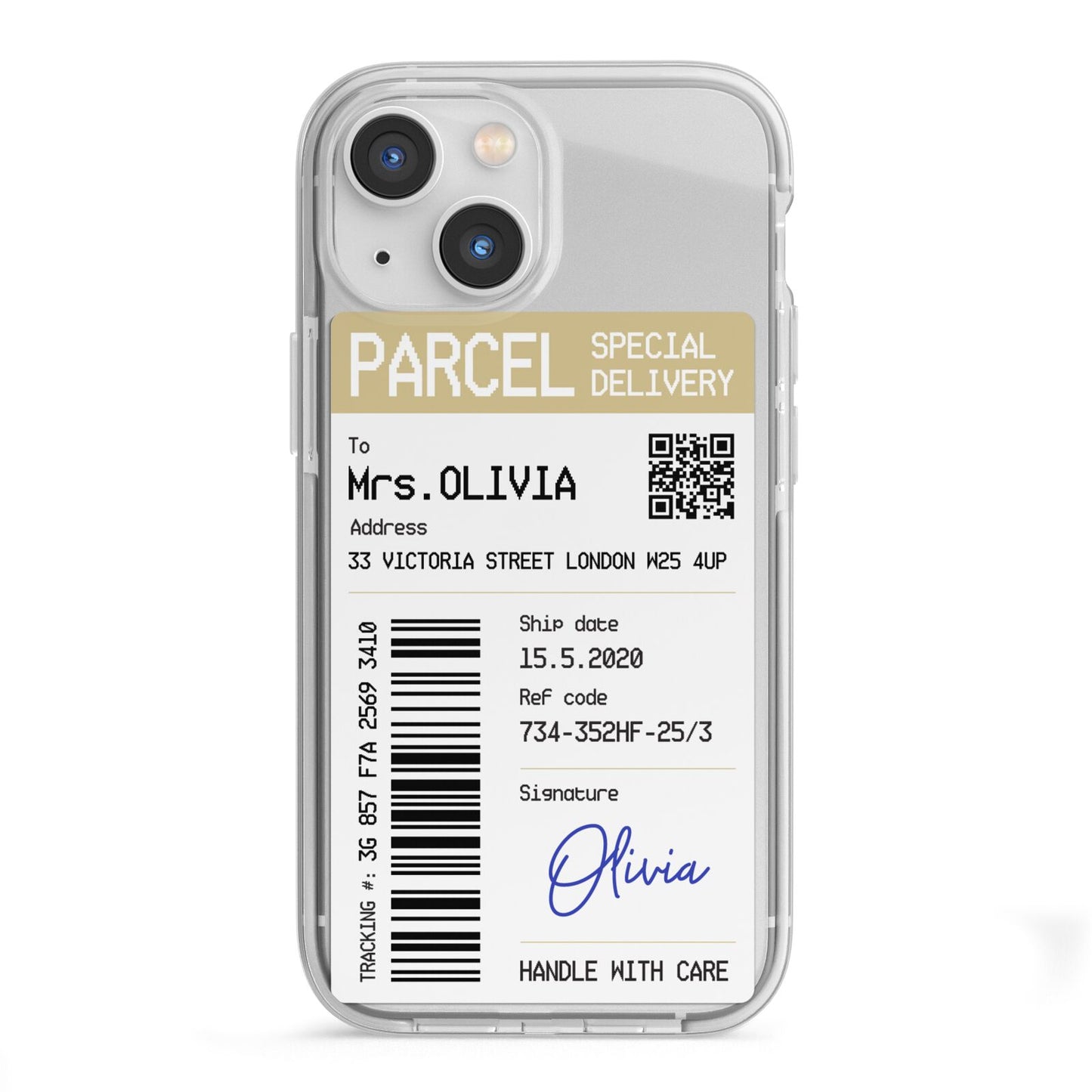 Parcel Label with Name iPhone 13 Mini TPU Impact Case with White Edges