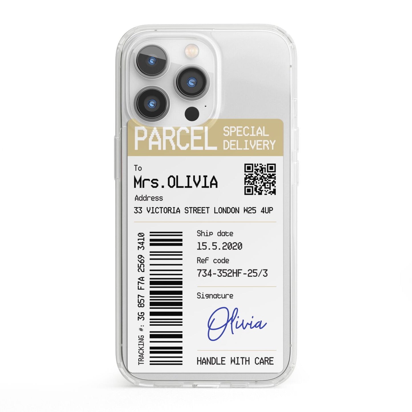 Parcel Label with Name iPhone 13 Pro Clear Bumper Case