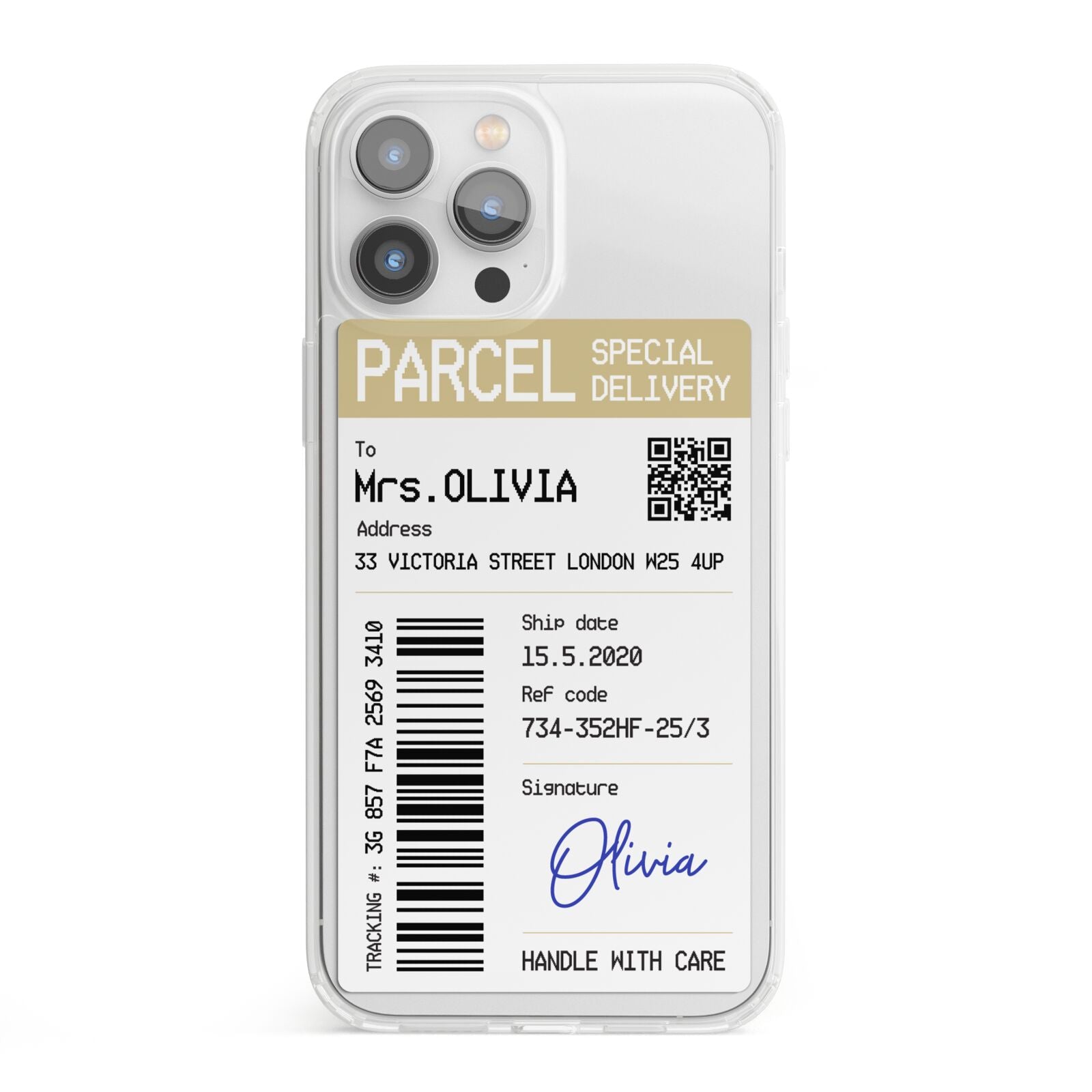 Parcel Label with Name iPhone 13 Pro Max Clear Bumper Case