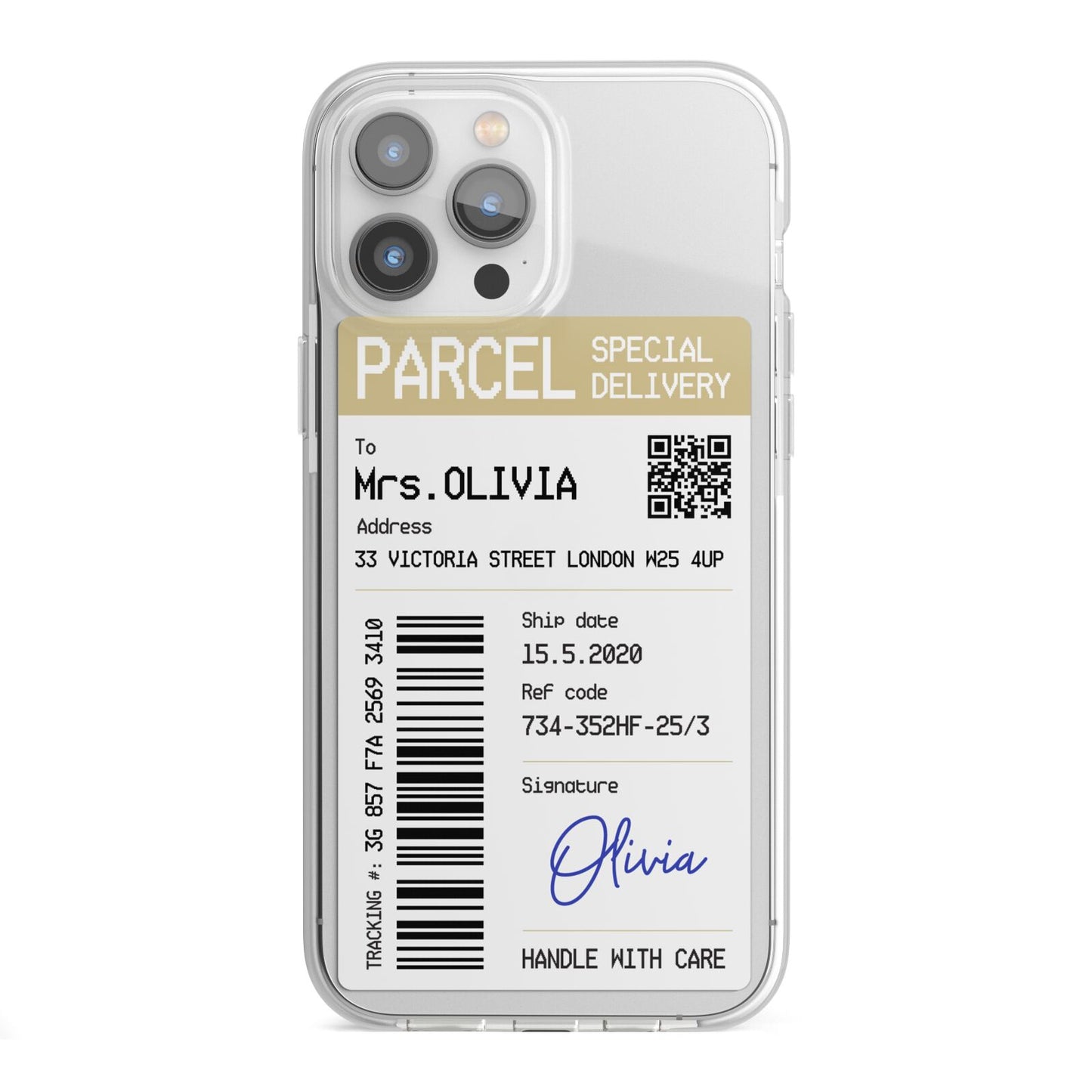 Parcel Label with Name iPhone 13 Pro Max TPU Impact Case with White Edges