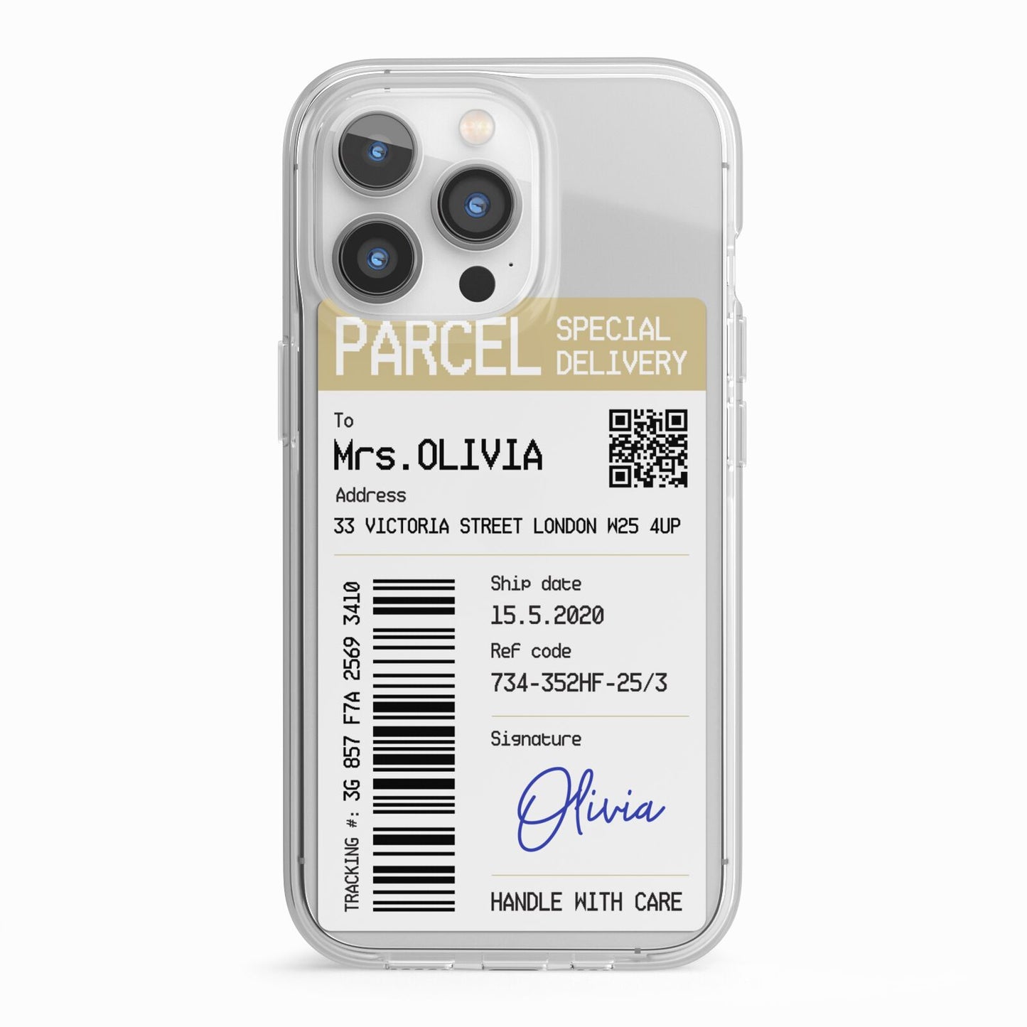 Parcel Label with Name iPhone 13 Pro TPU Impact Case with White Edges