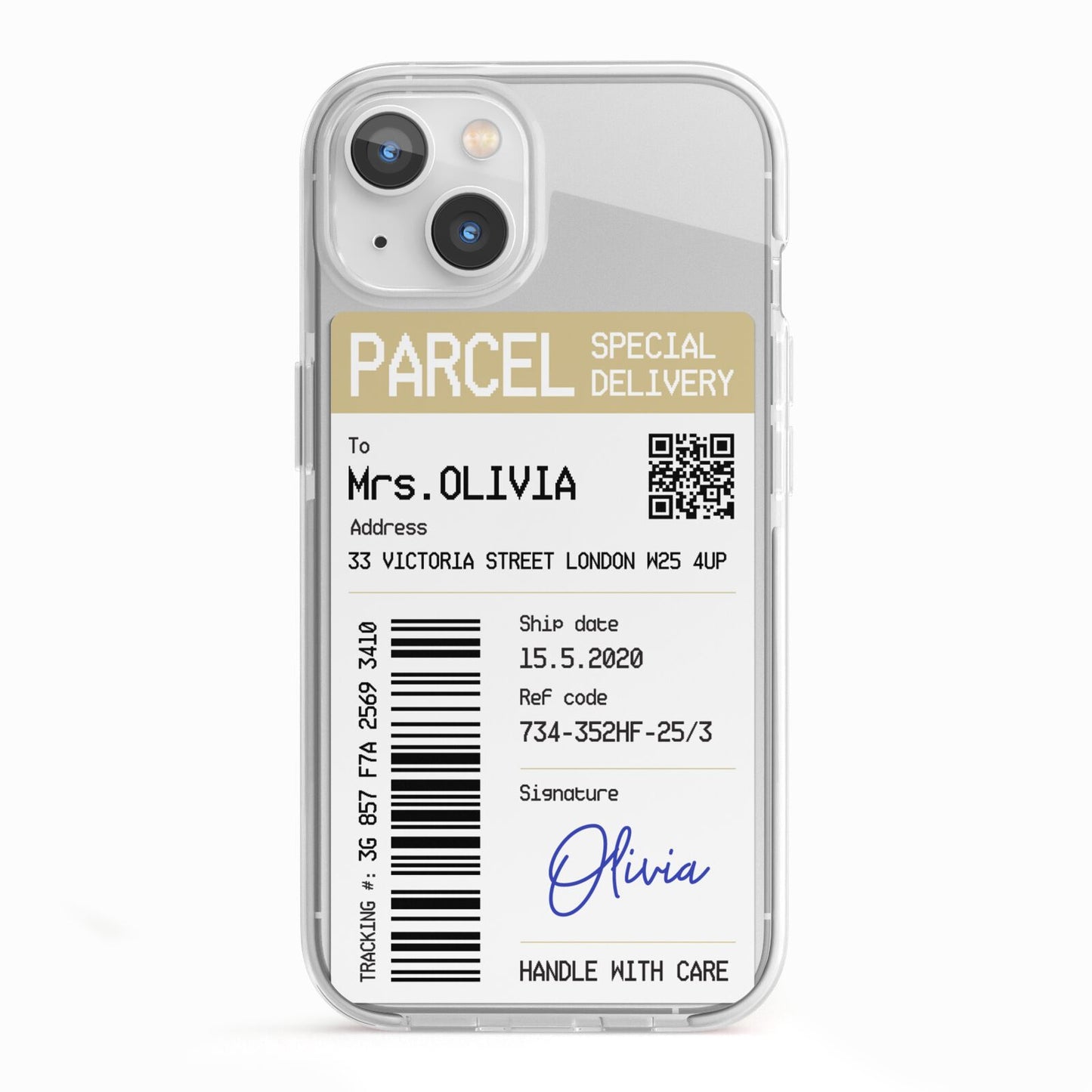 Parcel Label with Name iPhone 13 TPU Impact Case with White Edges