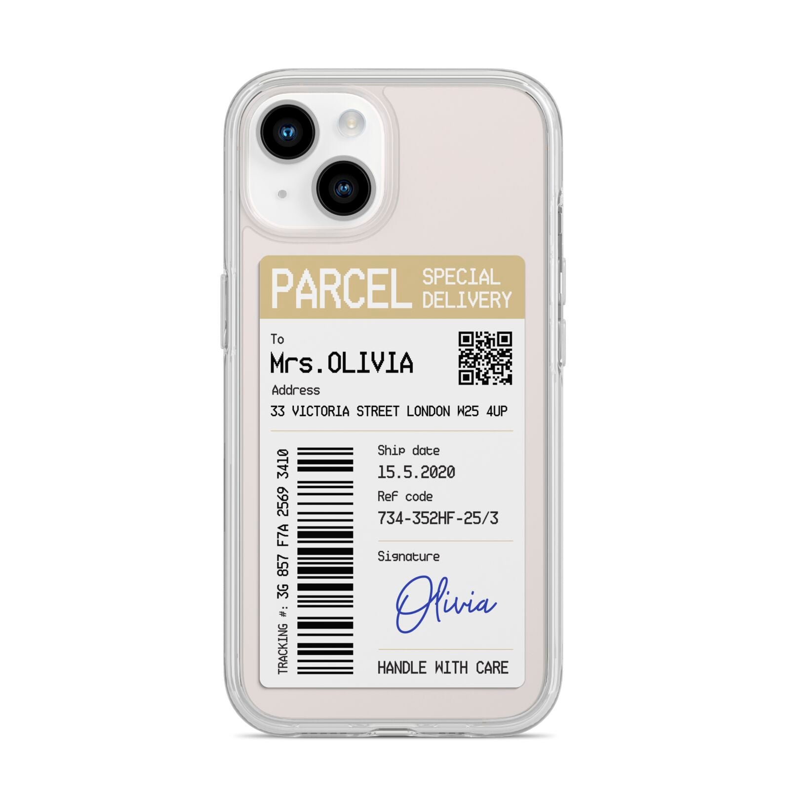 Parcel Label with Name iPhone 14 Clear Tough Case Starlight