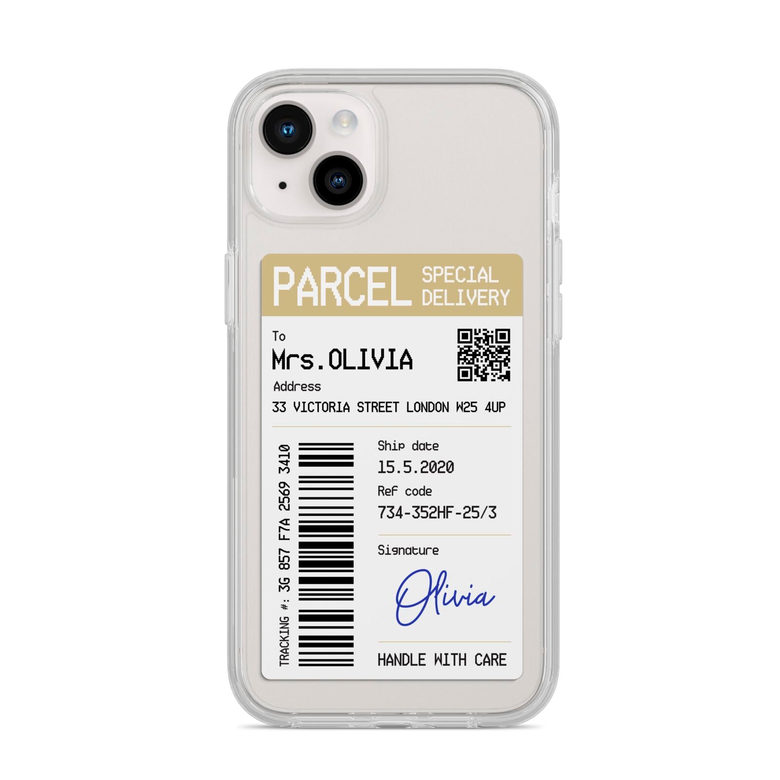 Parcel Label with Name iPhone 14 Plus Clear Tough Case Starlight