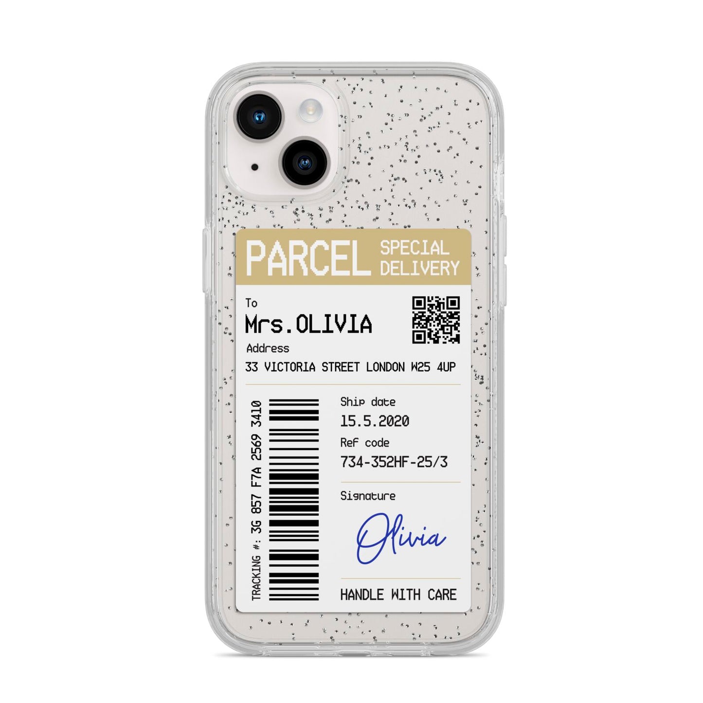 Parcel Label with Name iPhone 14 Plus Glitter Tough Case Starlight