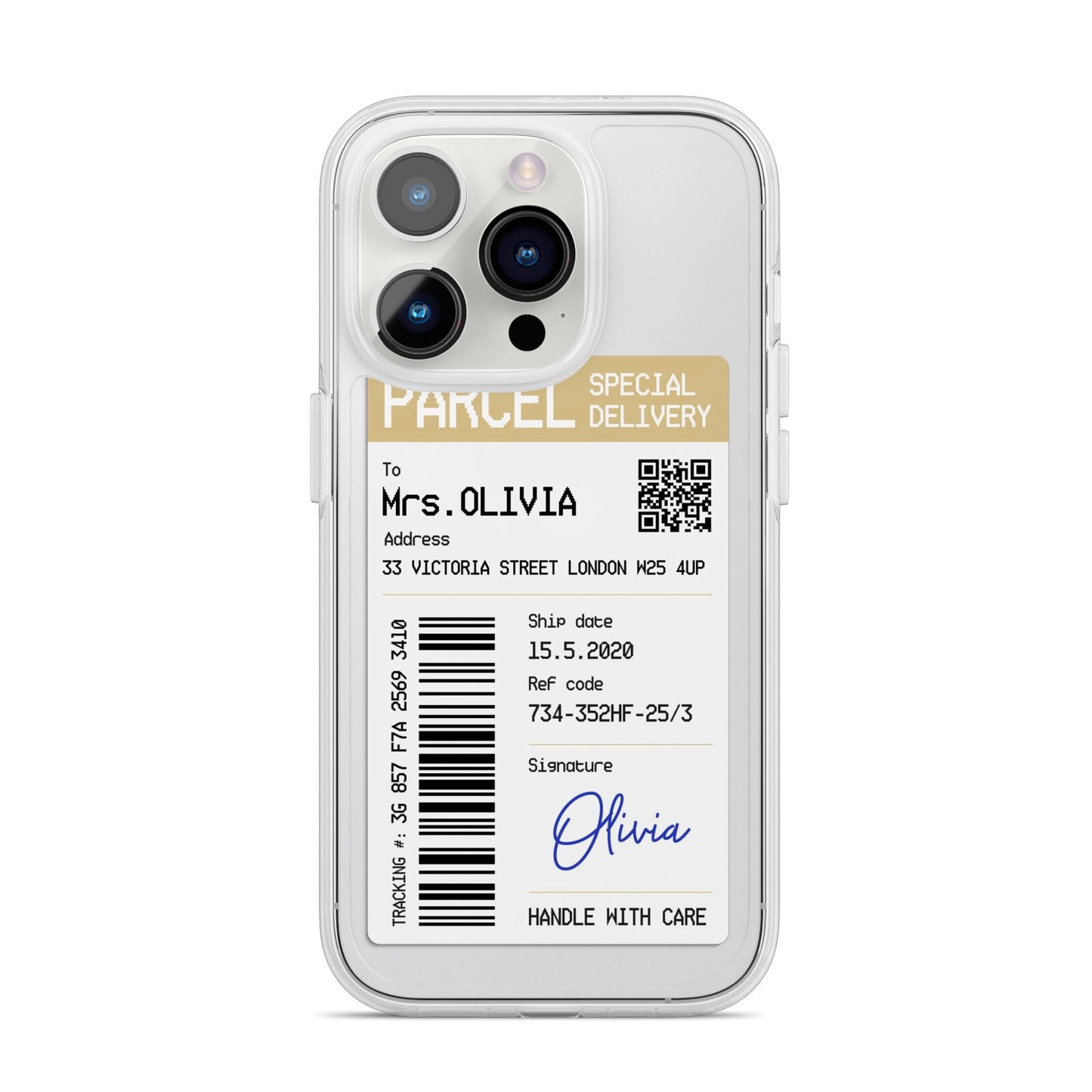 Parcel Label with Name iPhone 14 Pro Clear Tough Case Silver