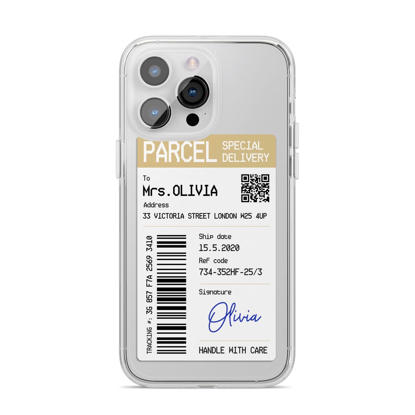 Parcel Label with Name iPhone 14 Pro Max Clear Tough Case Silver