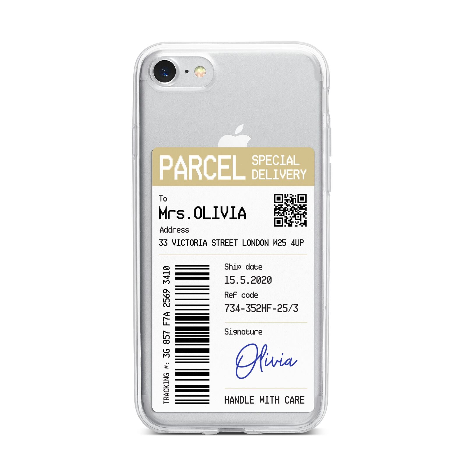 Parcel Label with Name iPhone 7 Bumper Case on Silver iPhone