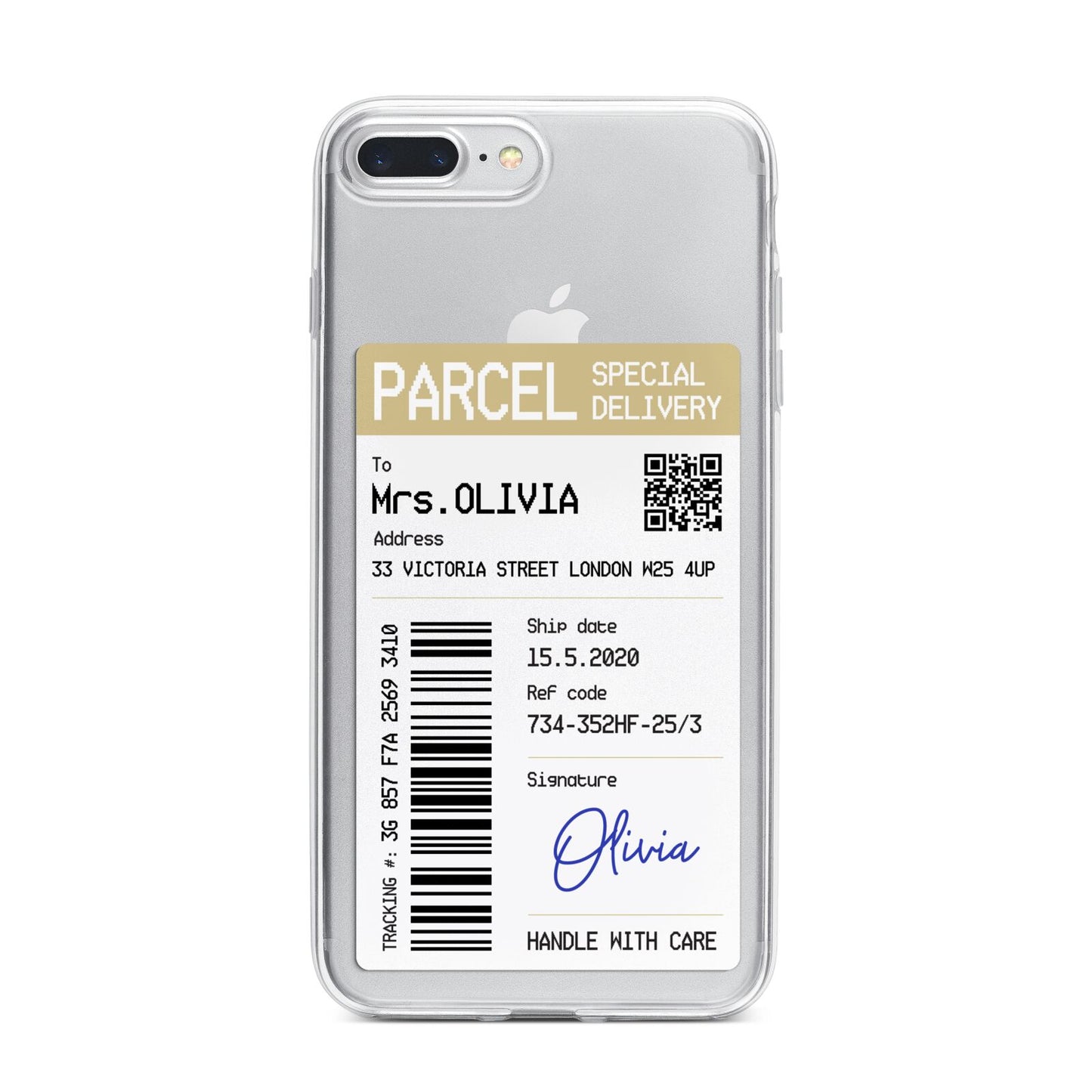 Parcel Label with Name iPhone 7 Plus Bumper Case on Silver iPhone