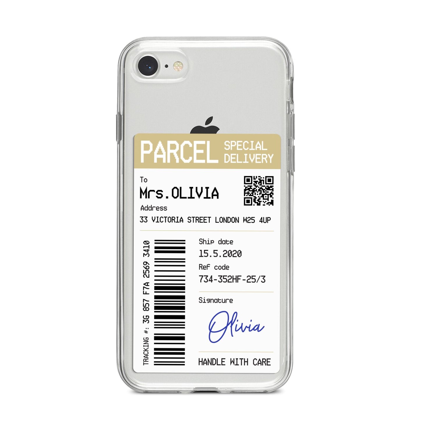 Parcel Label with Name iPhone 8 Bumper Case on Silver iPhone