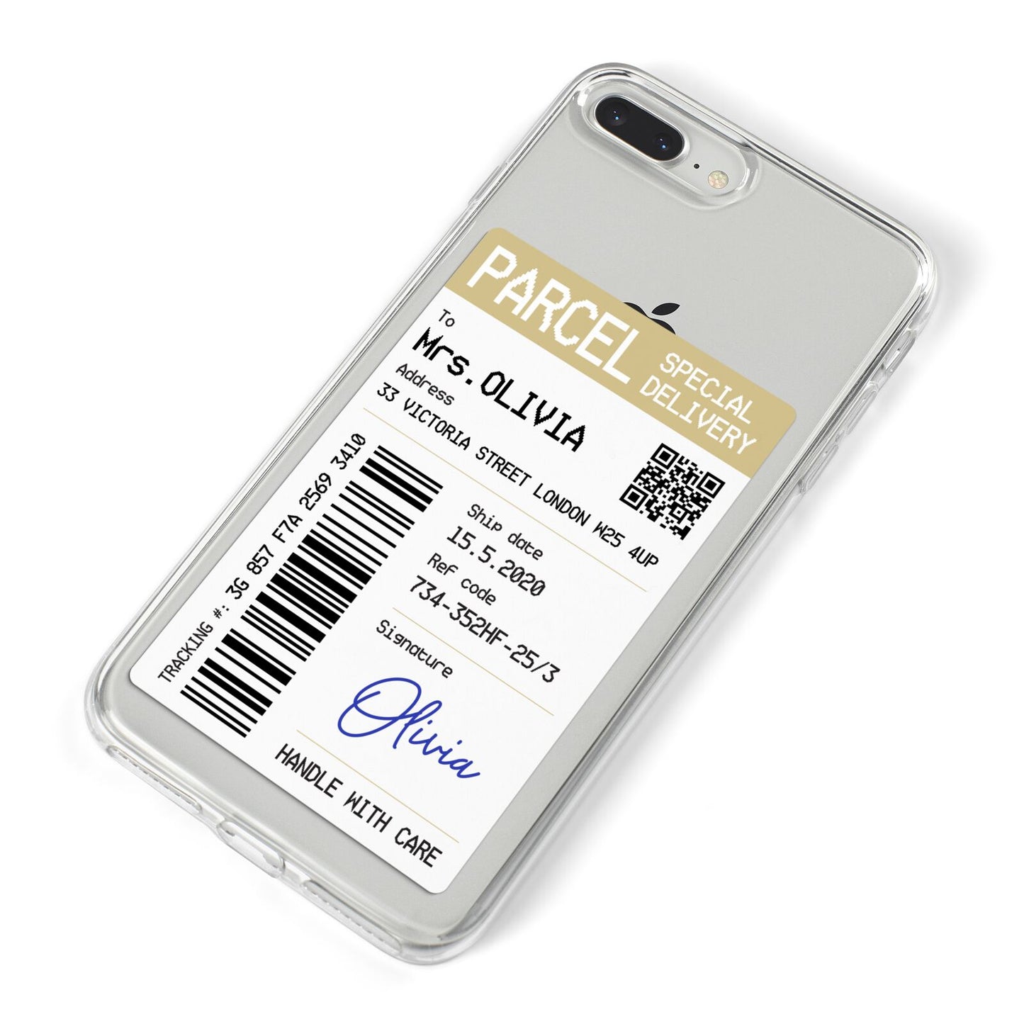 Parcel Label with Name iPhone 8 Plus Bumper Case on Silver iPhone Alternative Image