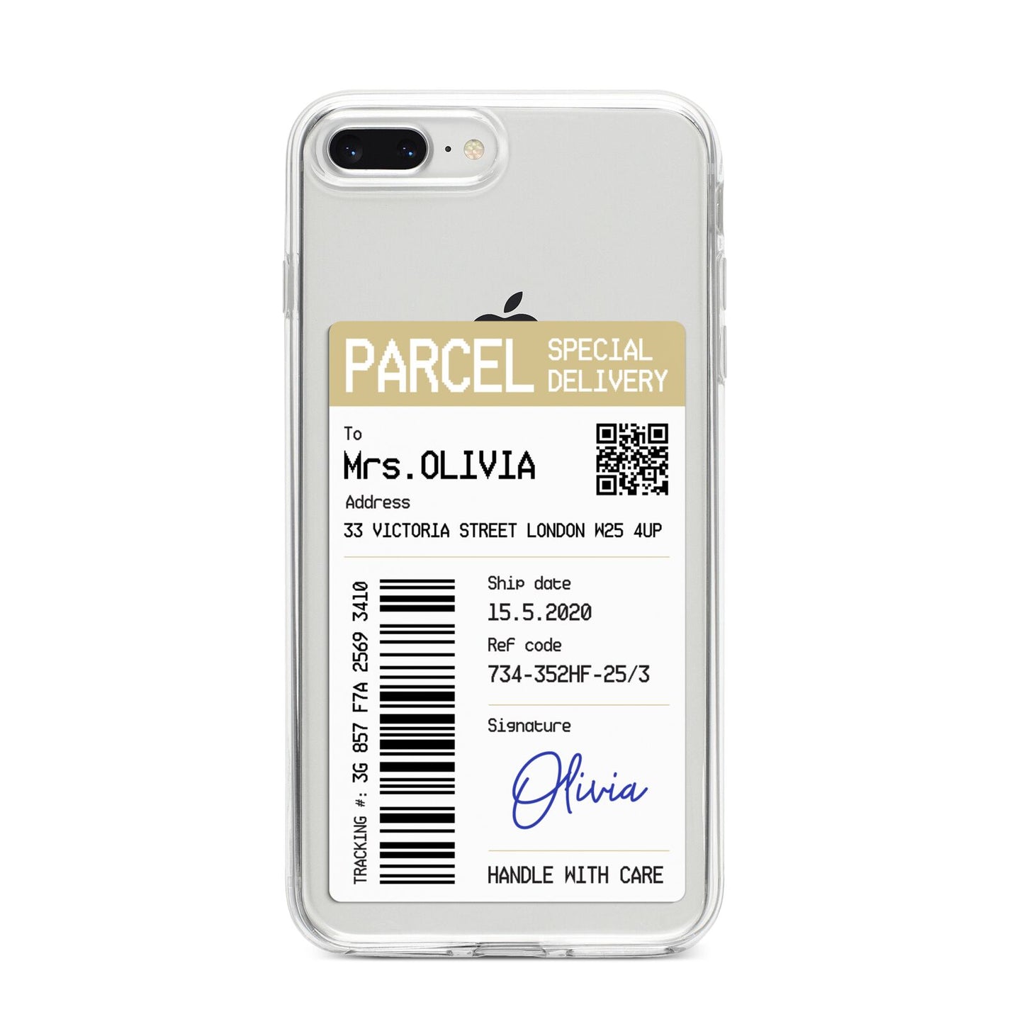 Parcel Label with Name iPhone 8 Plus Bumper Case on Silver iPhone