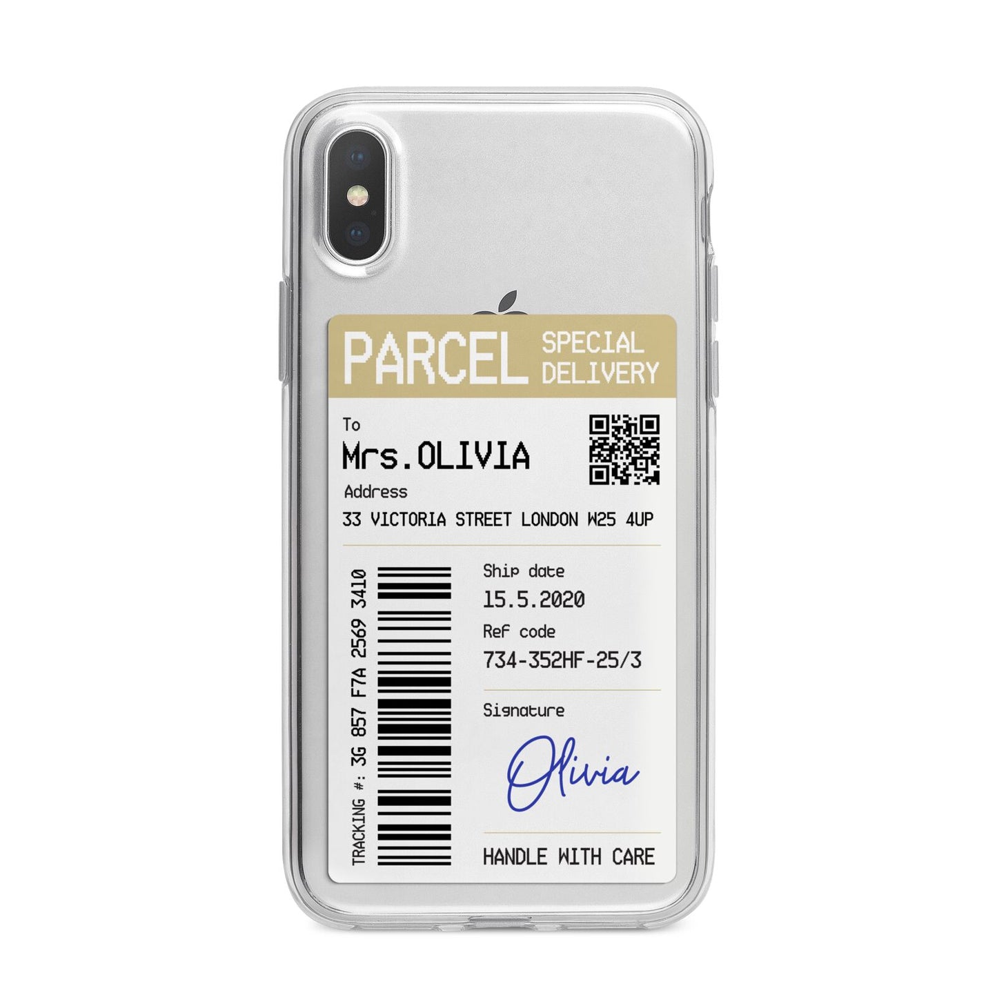 Parcel Label with Name iPhone X Bumper Case on Silver iPhone Alternative Image 1