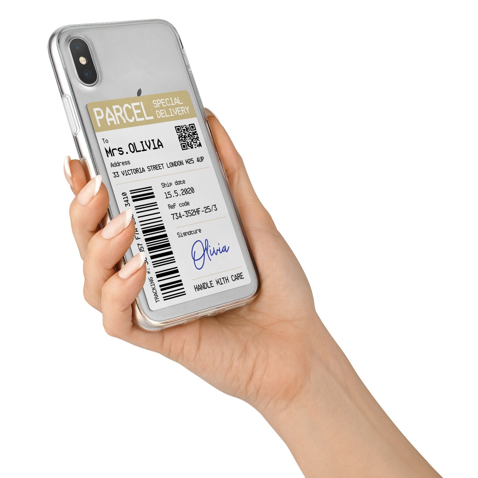 Parcel Label with Name iPhone X Bumper Case on Silver iPhone Alternative Image 2