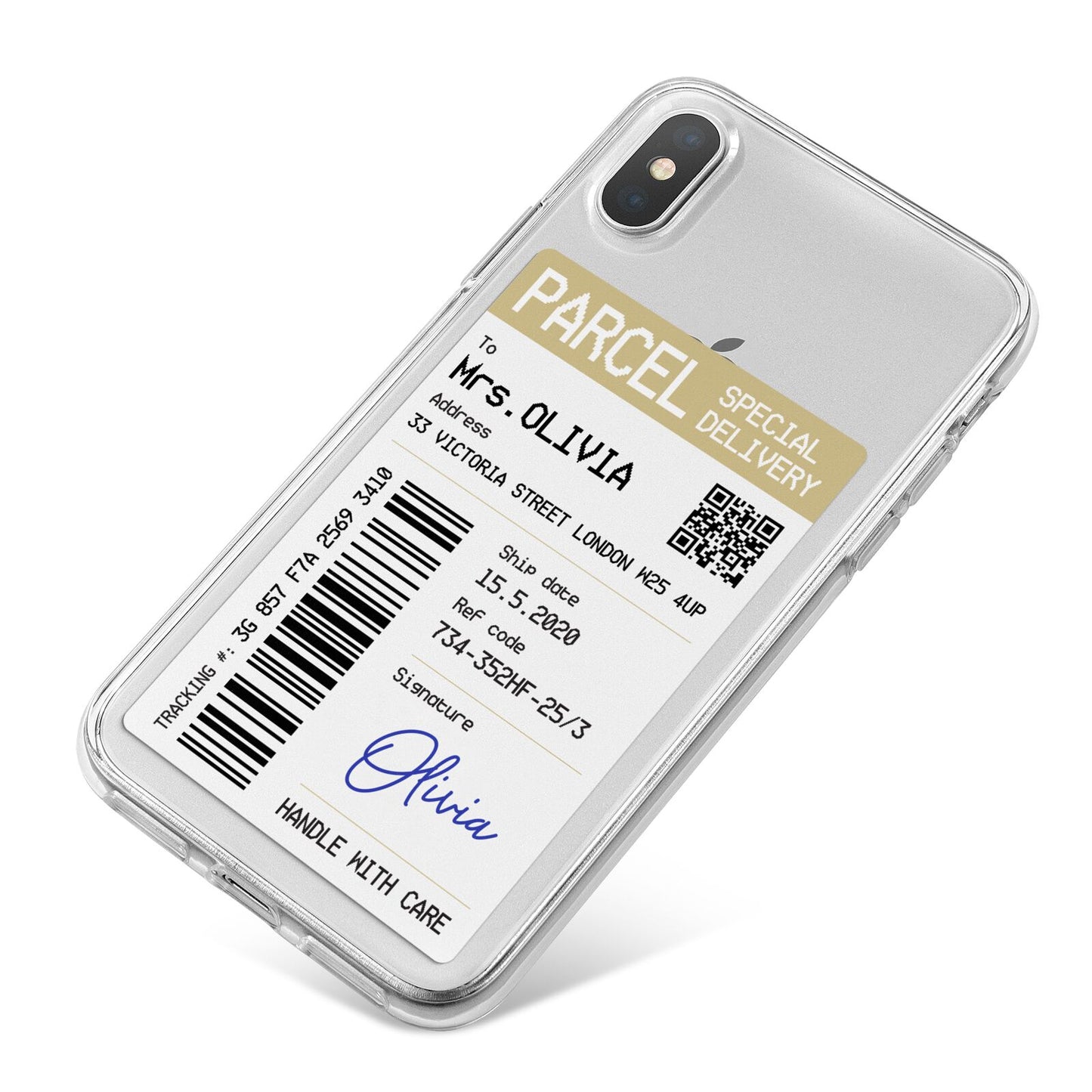 Parcel Label with Name iPhone X Bumper Case on Silver iPhone