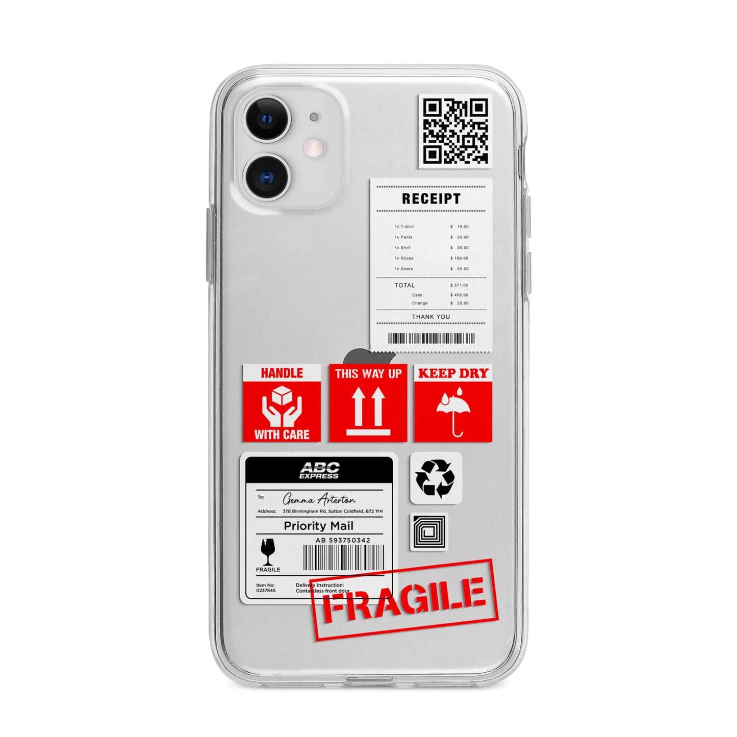 Parcel Stickers with Name Apple iPhone 11 in White with Bumper Case