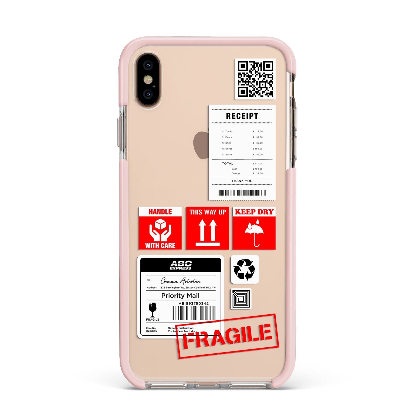 Parcel Stickers with Name Apple iPhone Xs Max Impact Case Pink Edge on Gold Phone