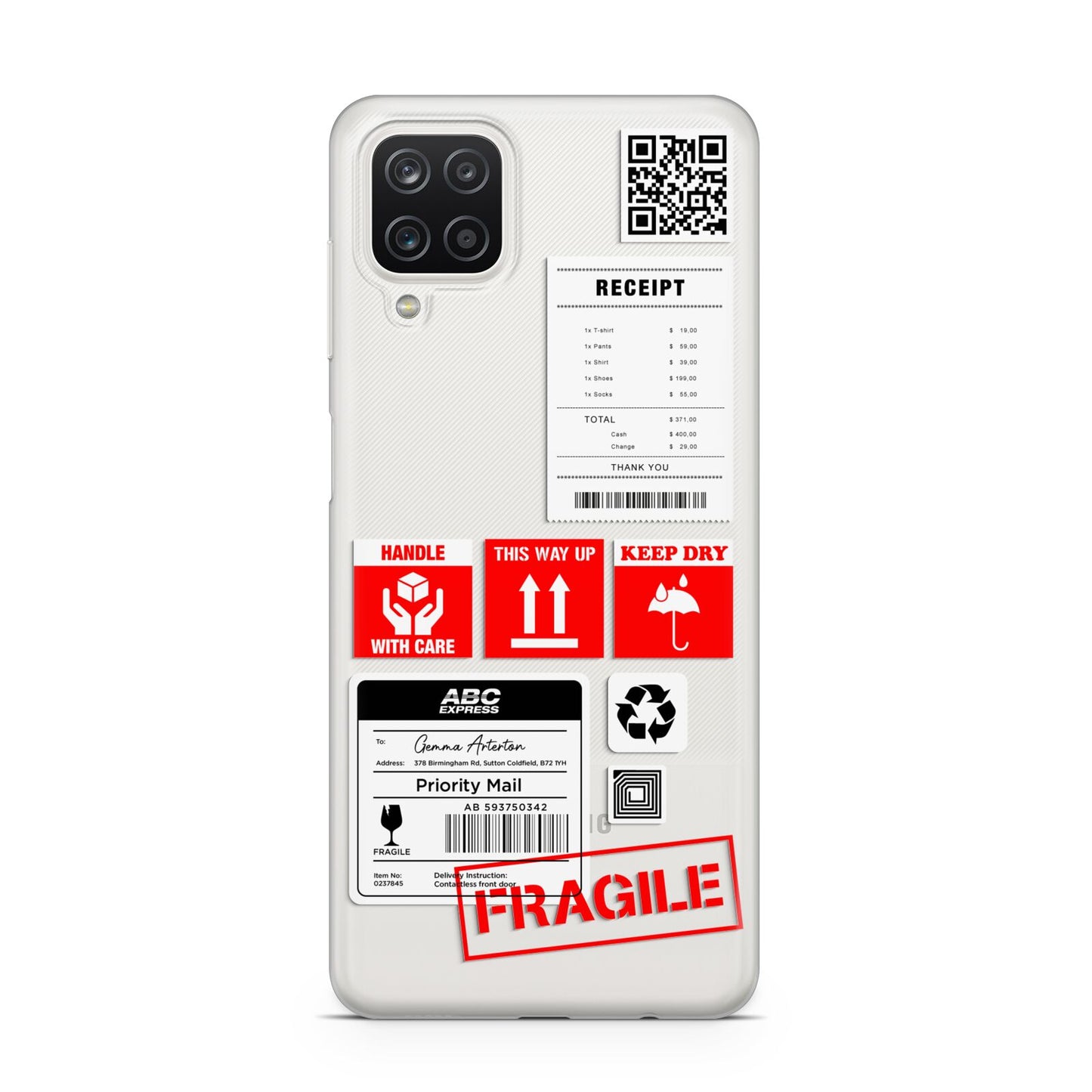 Parcel Stickers with Name Samsung A12 Case