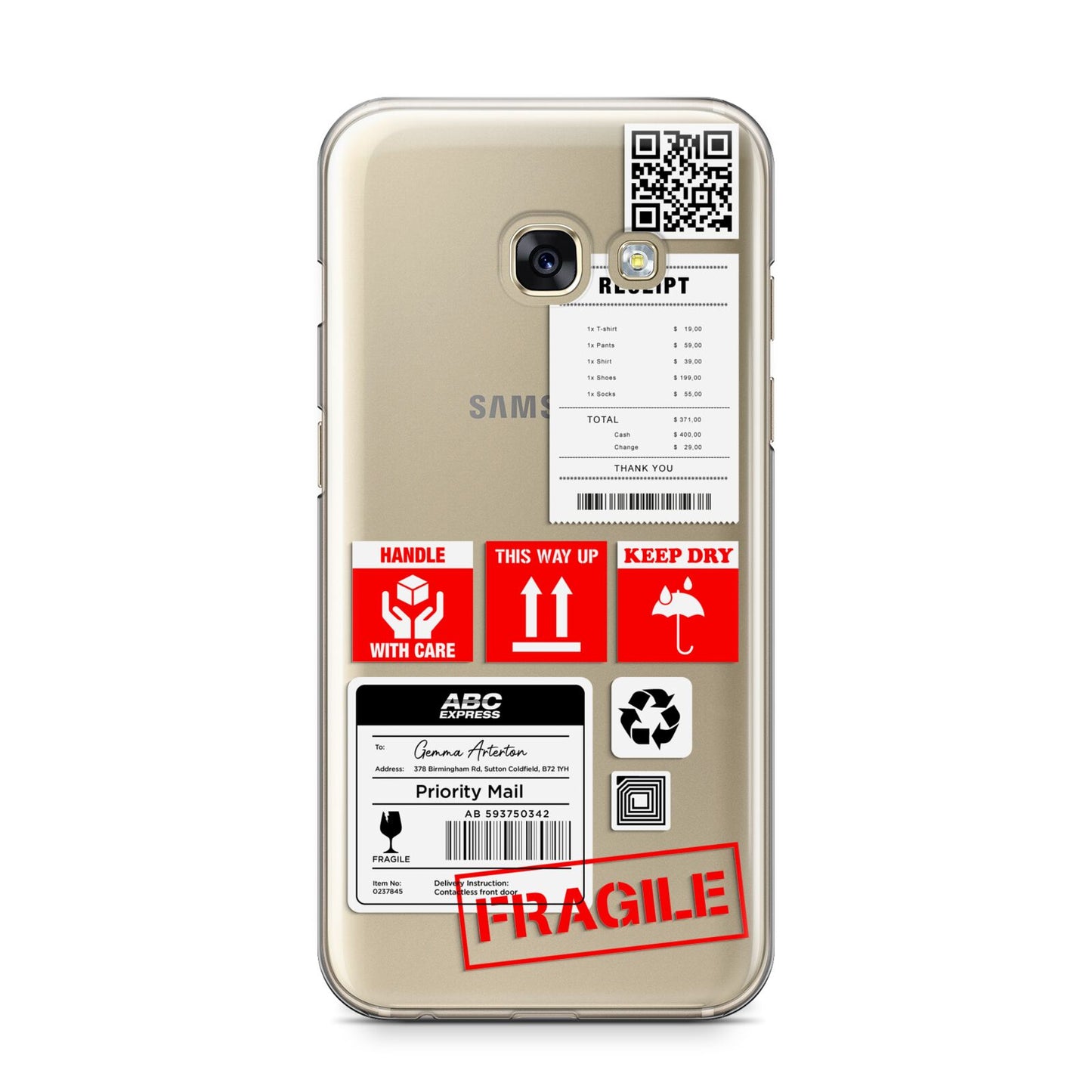 Parcel Stickers with Name Samsung Galaxy A3 2017 Case on gold phone