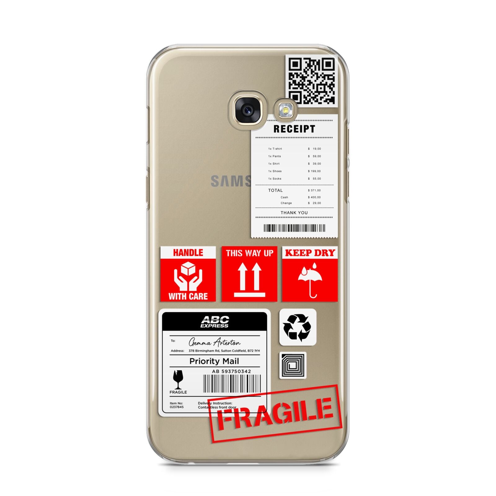 Parcel Stickers with Name Samsung Galaxy A5 2017 Case on gold phone