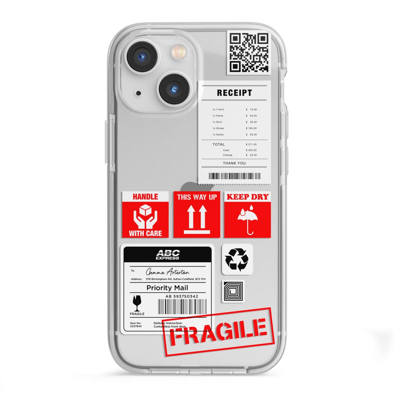 Parcel Stickers with Name iPhone 13 Mini TPU Impact Case with White Edges