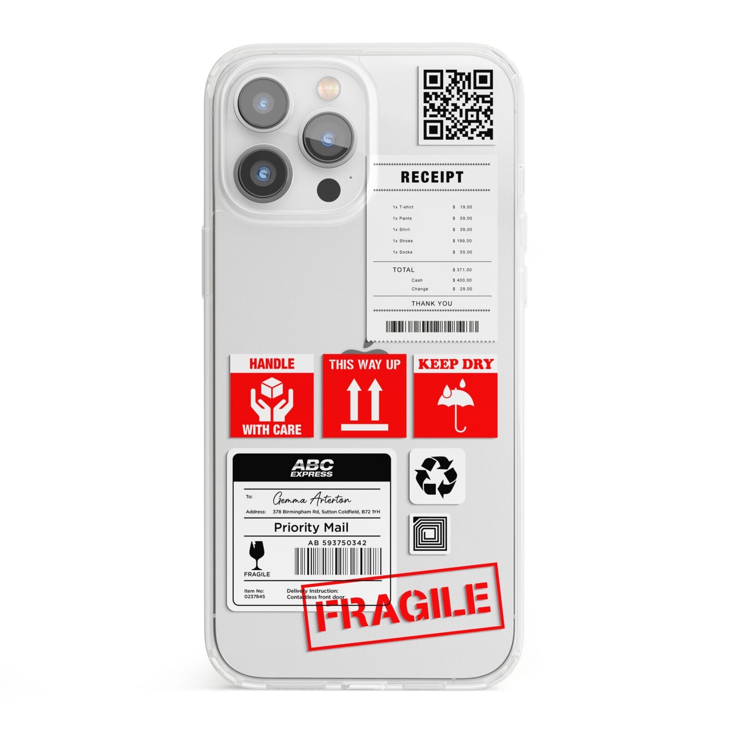 Parcel Stickers with Name iPhone 13 Pro Max Clear Bumper Case