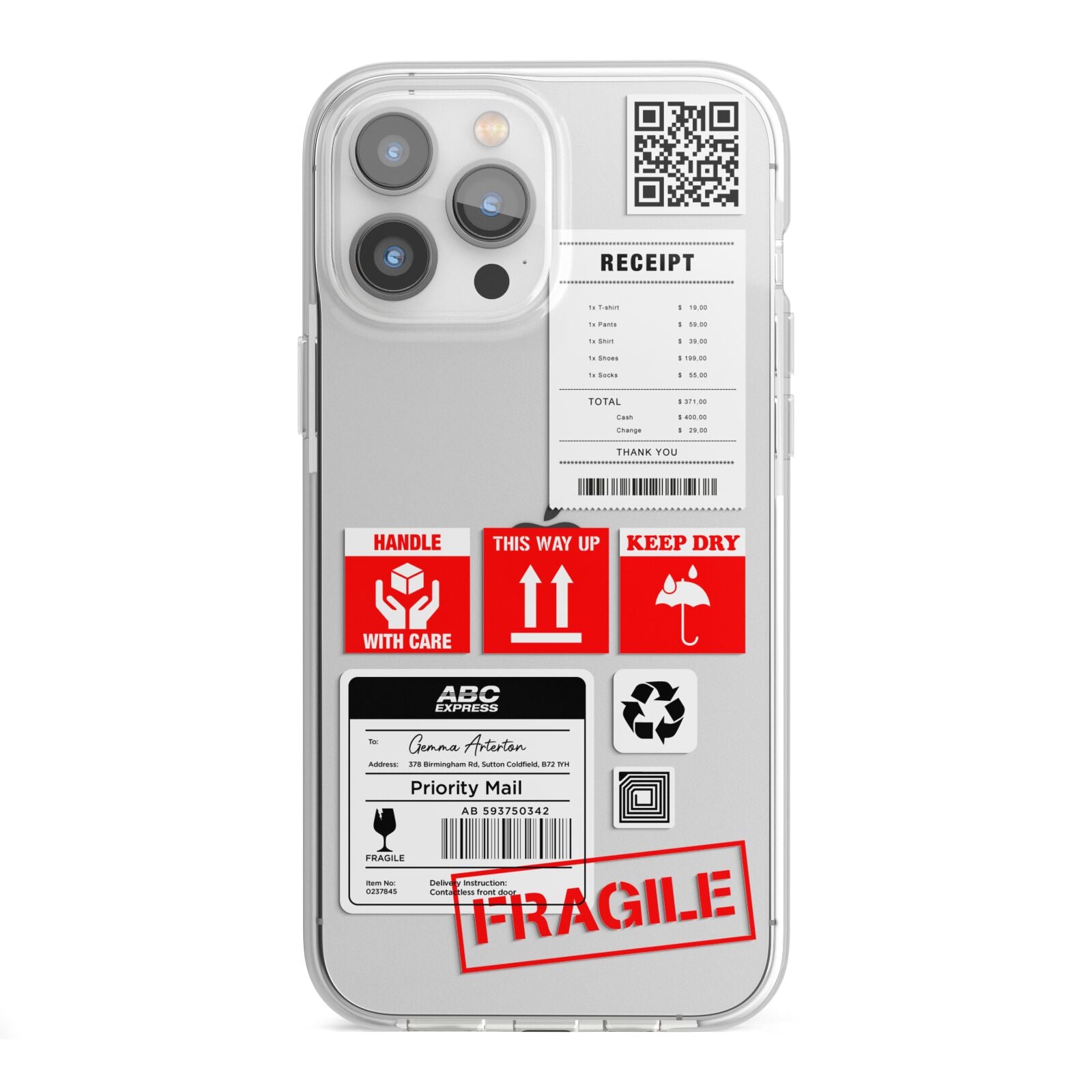 Parcel Stickers with Name iPhone 13 Pro Max TPU Impact Case with White Edges