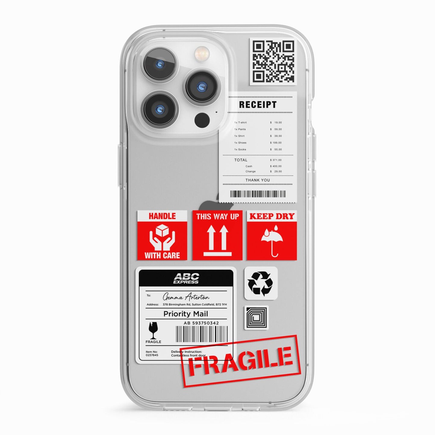 Parcel Stickers with Name iPhone 13 Pro TPU Impact Case with White Edges