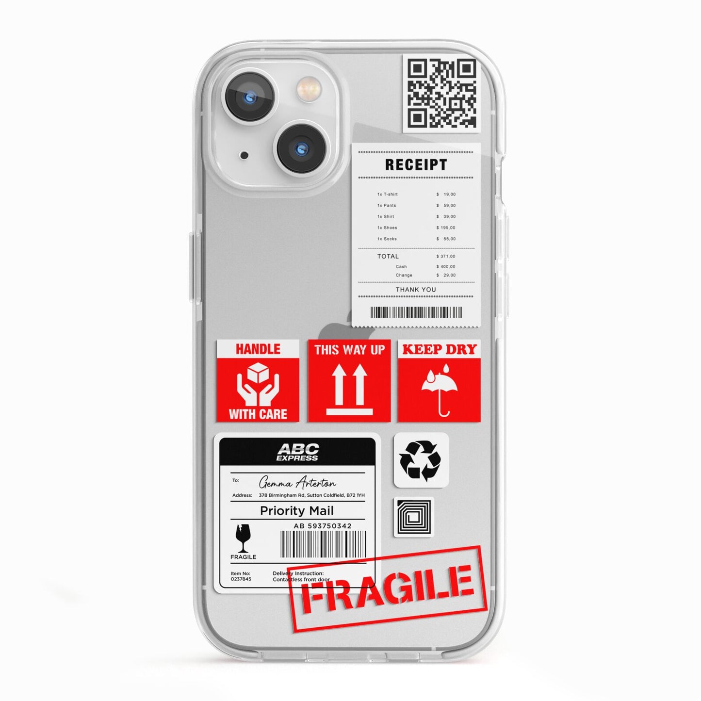 Parcel Stickers with Name iPhone 13 TPU Impact Case with White Edges