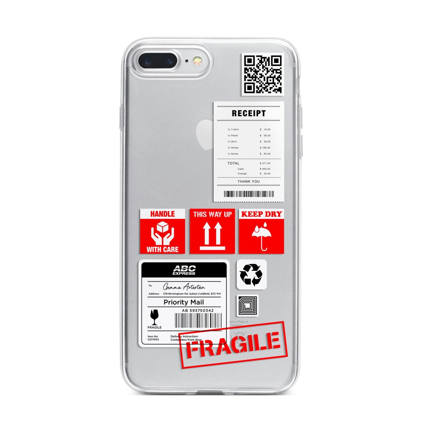 Parcel Stickers with Name iPhone 7 Plus Bumper Case on Silver iPhone