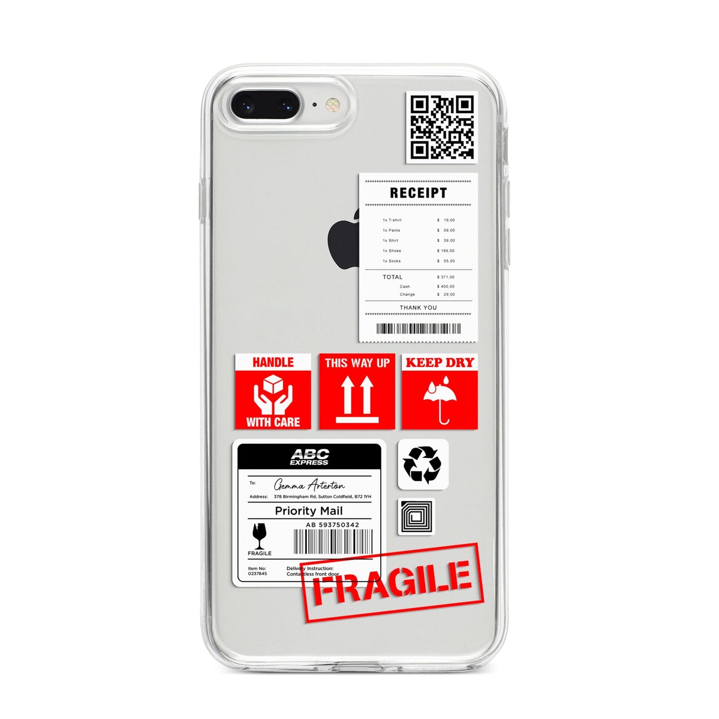 Parcel Stickers with Name iPhone 8 Plus Bumper Case on Silver iPhone