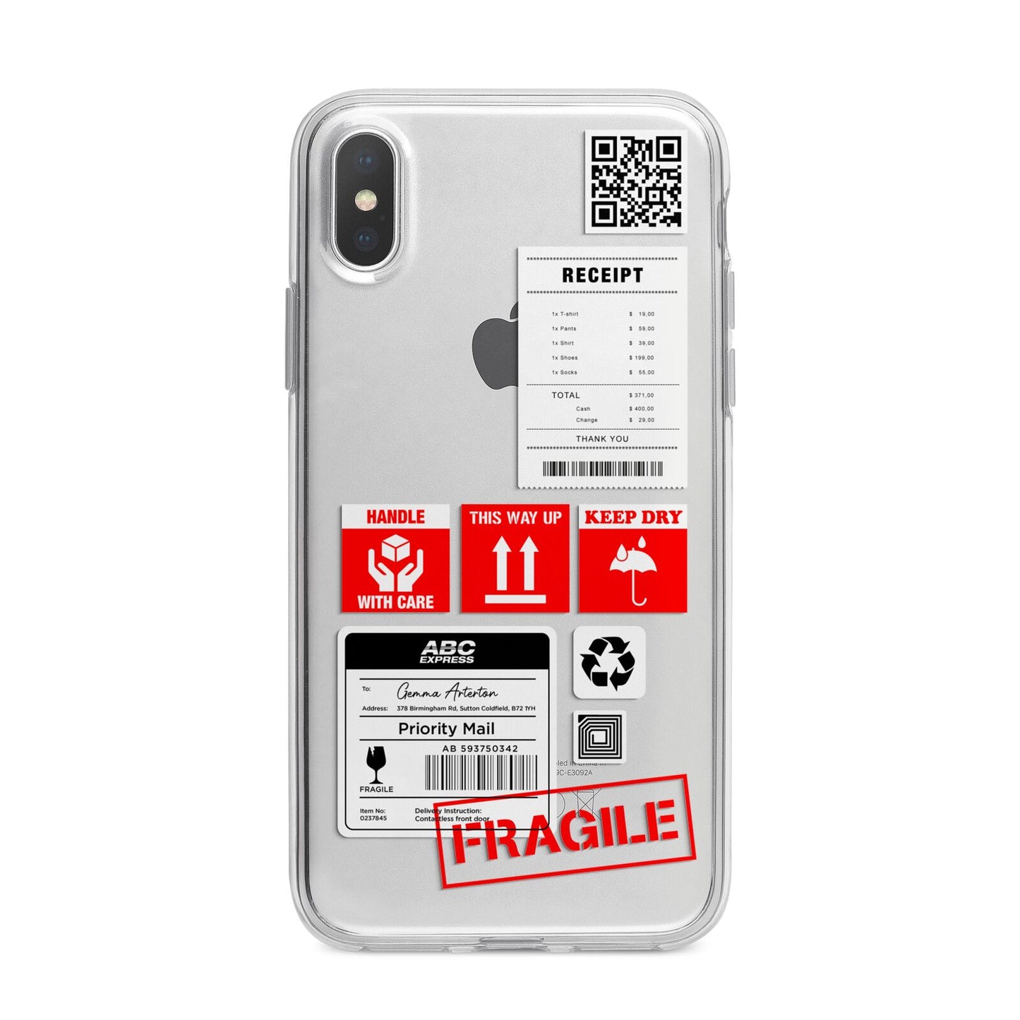 Parcel Stickers with Name iPhone X Bumper Case on Silver iPhone Alternative Image 1