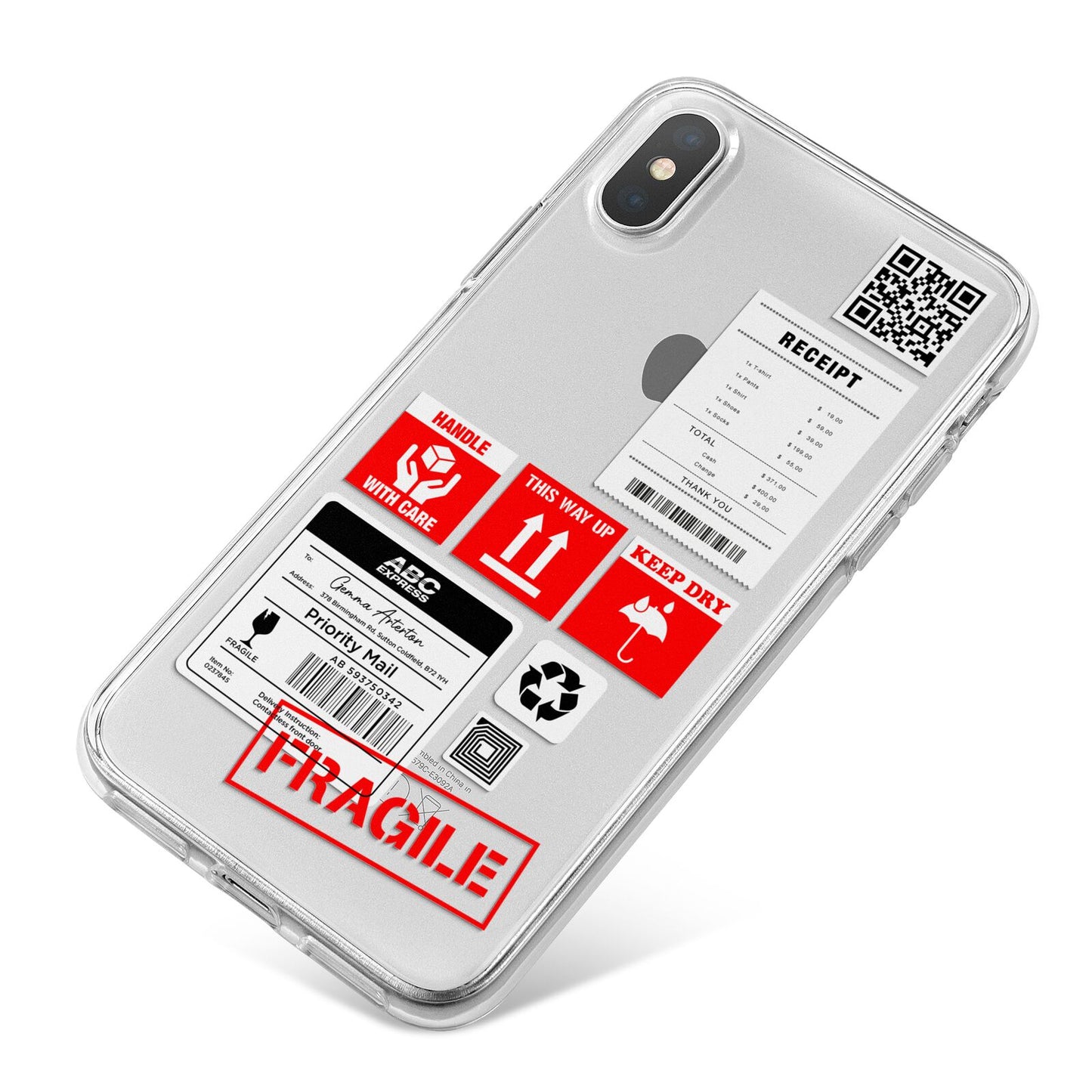 Parcel Stickers with Name iPhone X Bumper Case on Silver iPhone