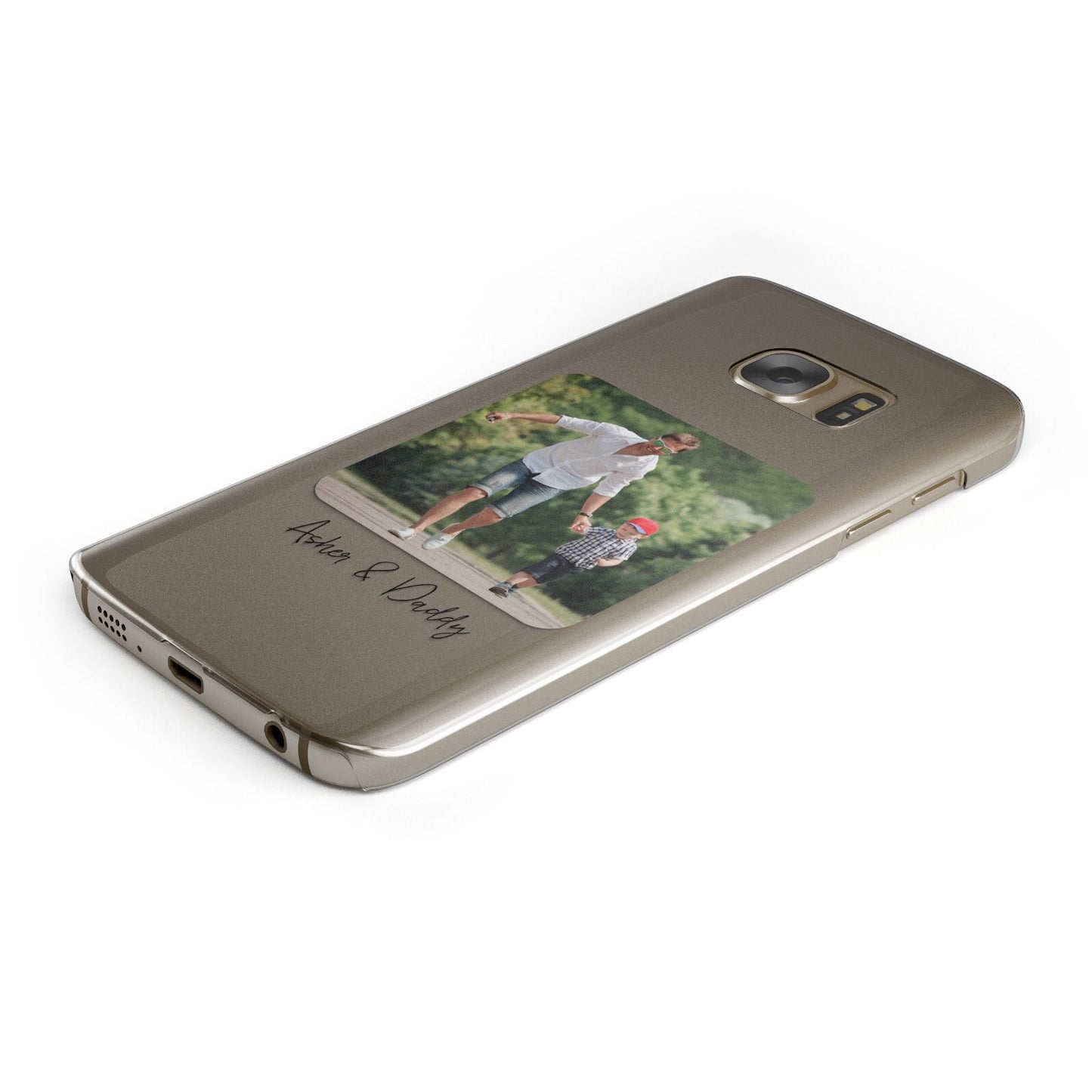 Parent and Child Photo with Text Protective Samsung Galaxy Case Angled Image