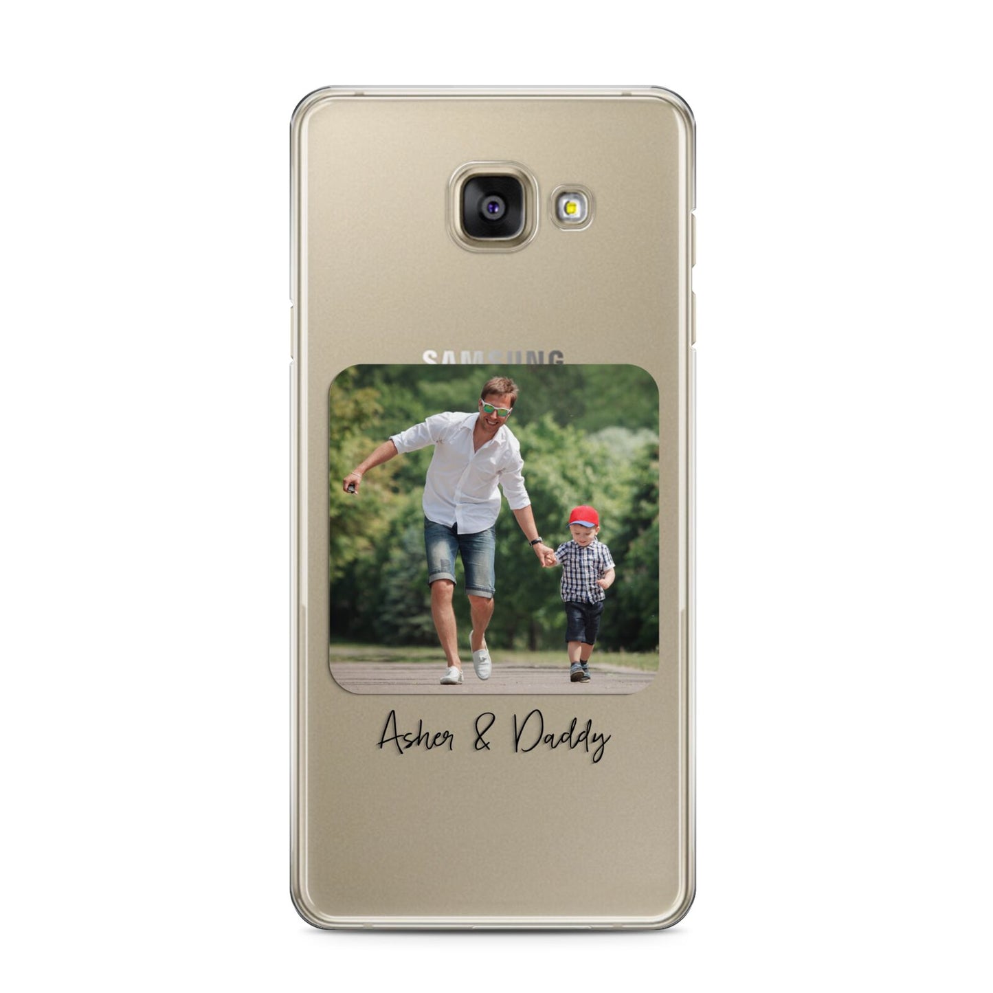 Parent and Child Photo with Text Samsung Galaxy A3 2016 Case on gold phone