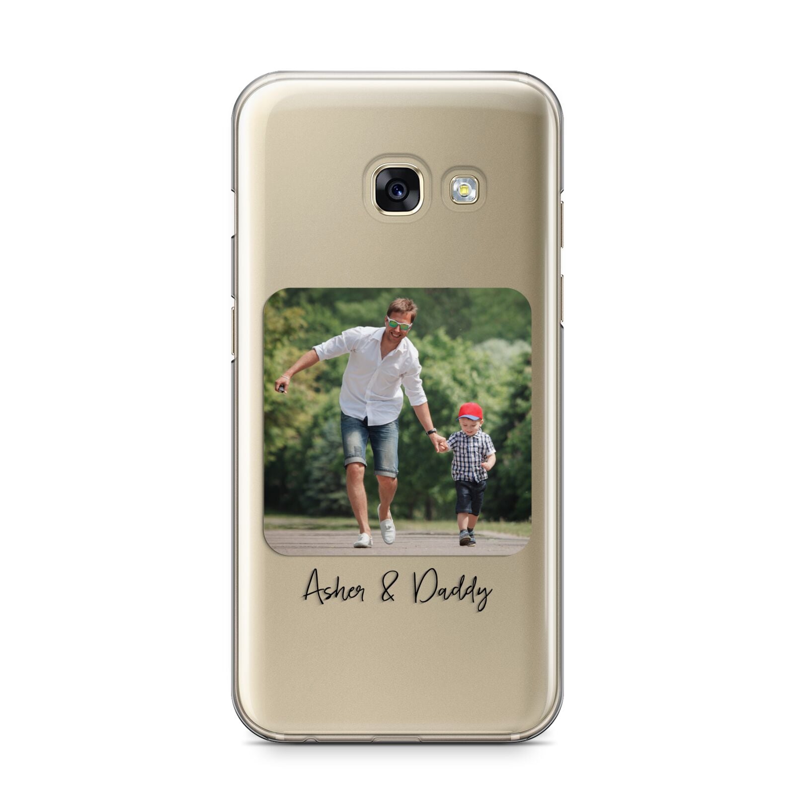 Parent and Child Photo with Text Samsung Galaxy A3 2017 Case on gold phone