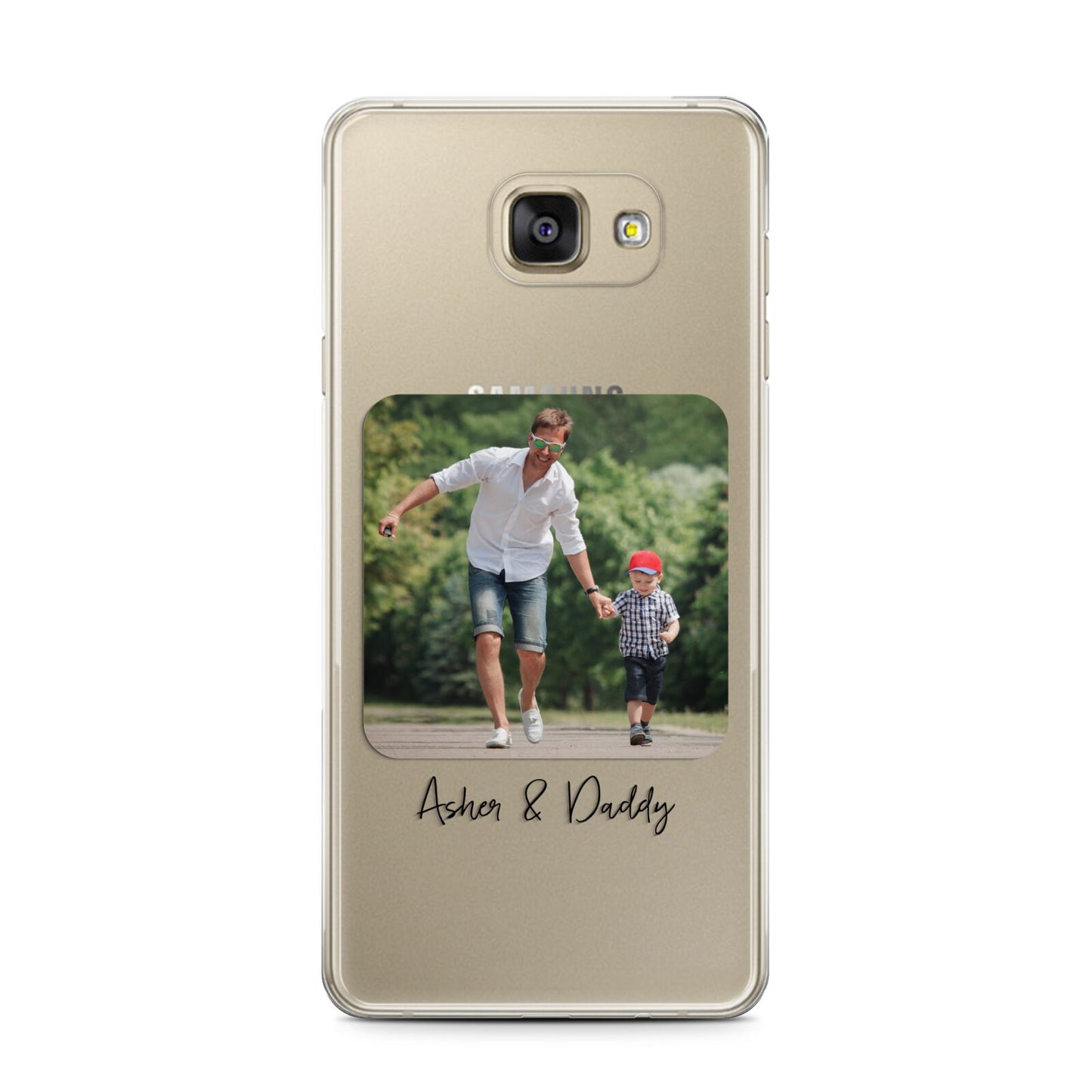 Parent and Child Photo with Text Samsung Galaxy A7 2016 Case on gold phone