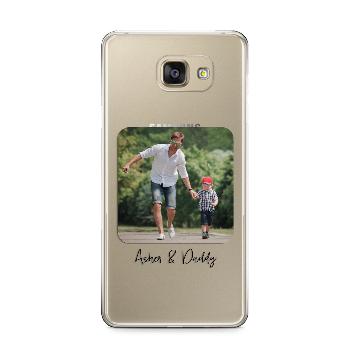 Parent and Child Photo with Text Samsung Galaxy A9 2016 Case on gold phone