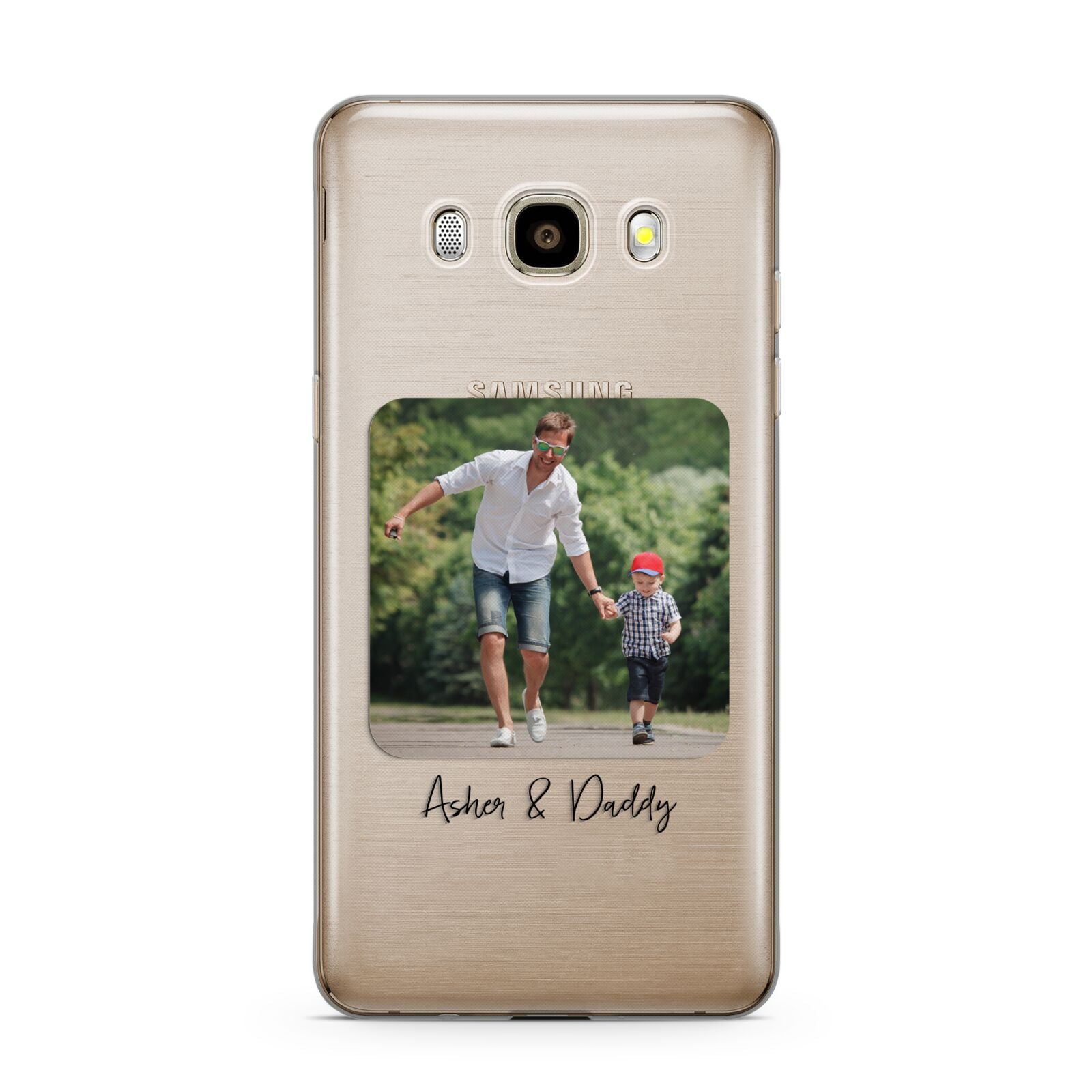 Parent and Child Photo with Text Samsung Galaxy J7 2016 Case on gold phone