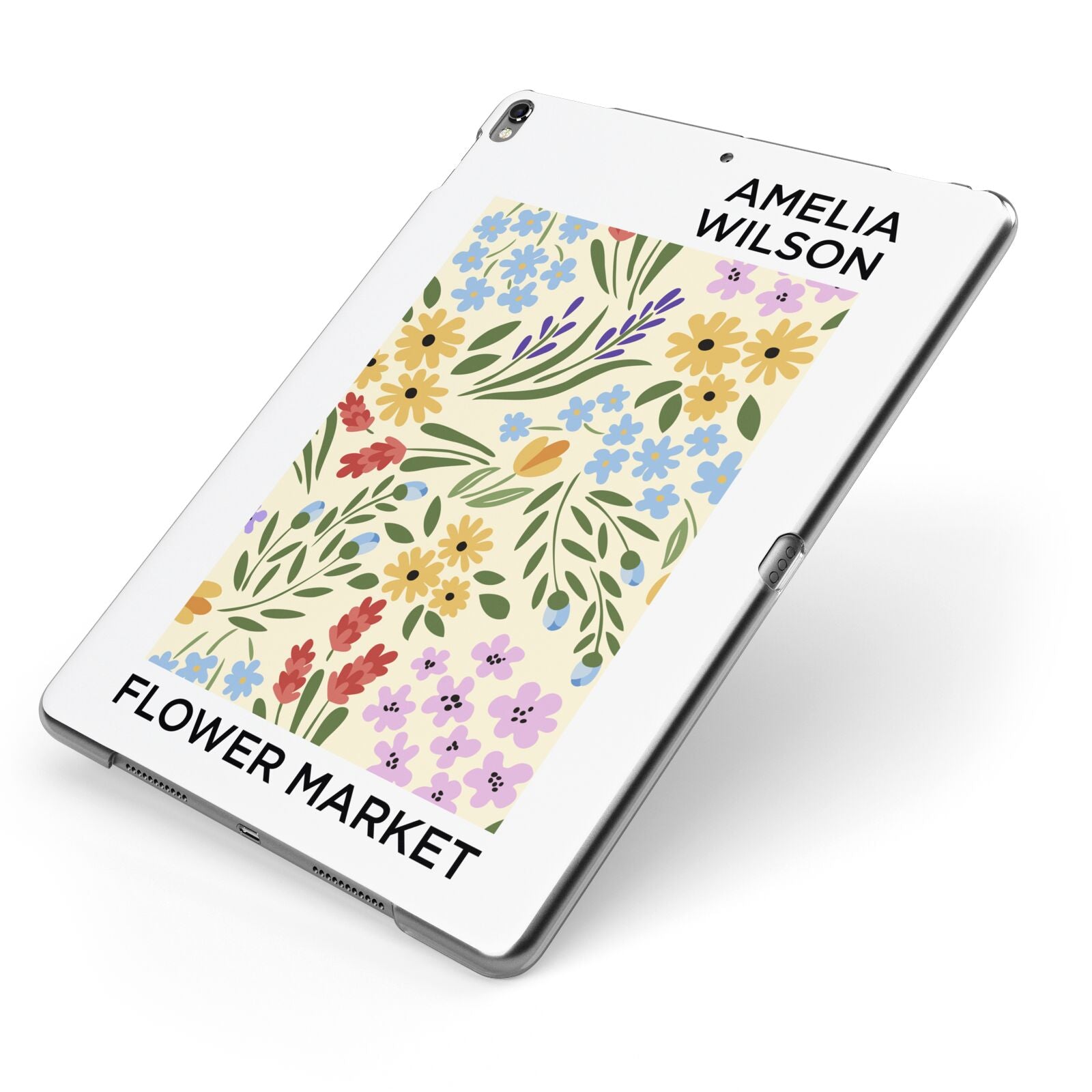 Paris Flower Market Apple iPad Case on Grey iPad Side View