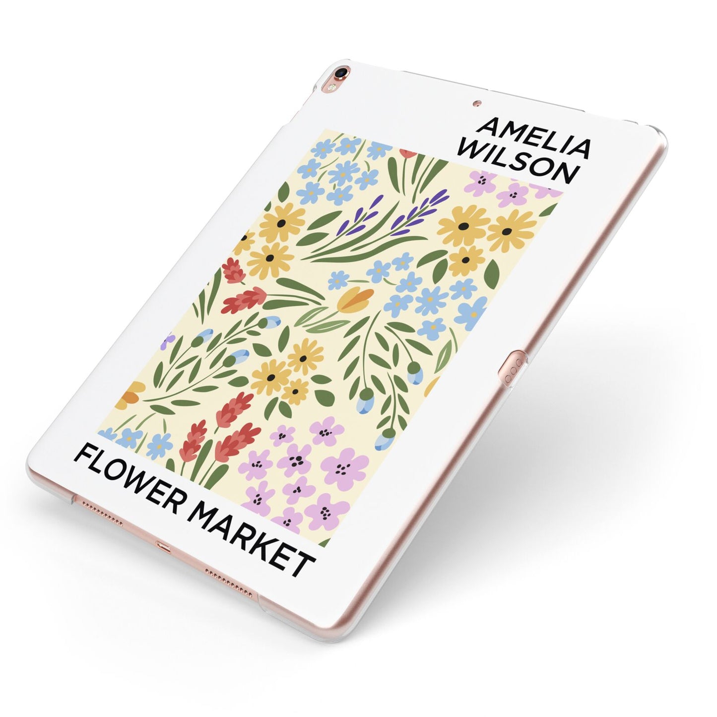 Paris Flower Market Apple iPad Case on Rose Gold iPad Side View