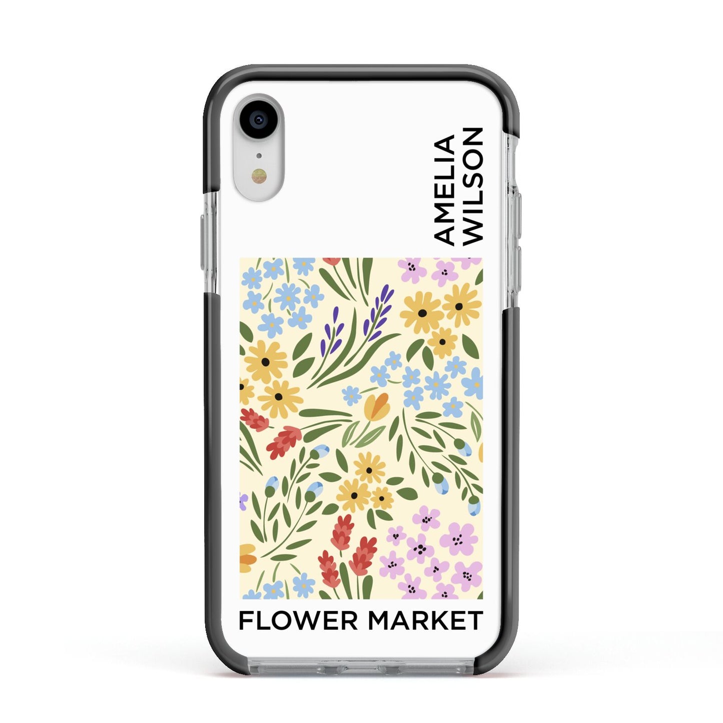 Paris Flower Market Apple iPhone XR Impact Case Black Edge on Silver Phone