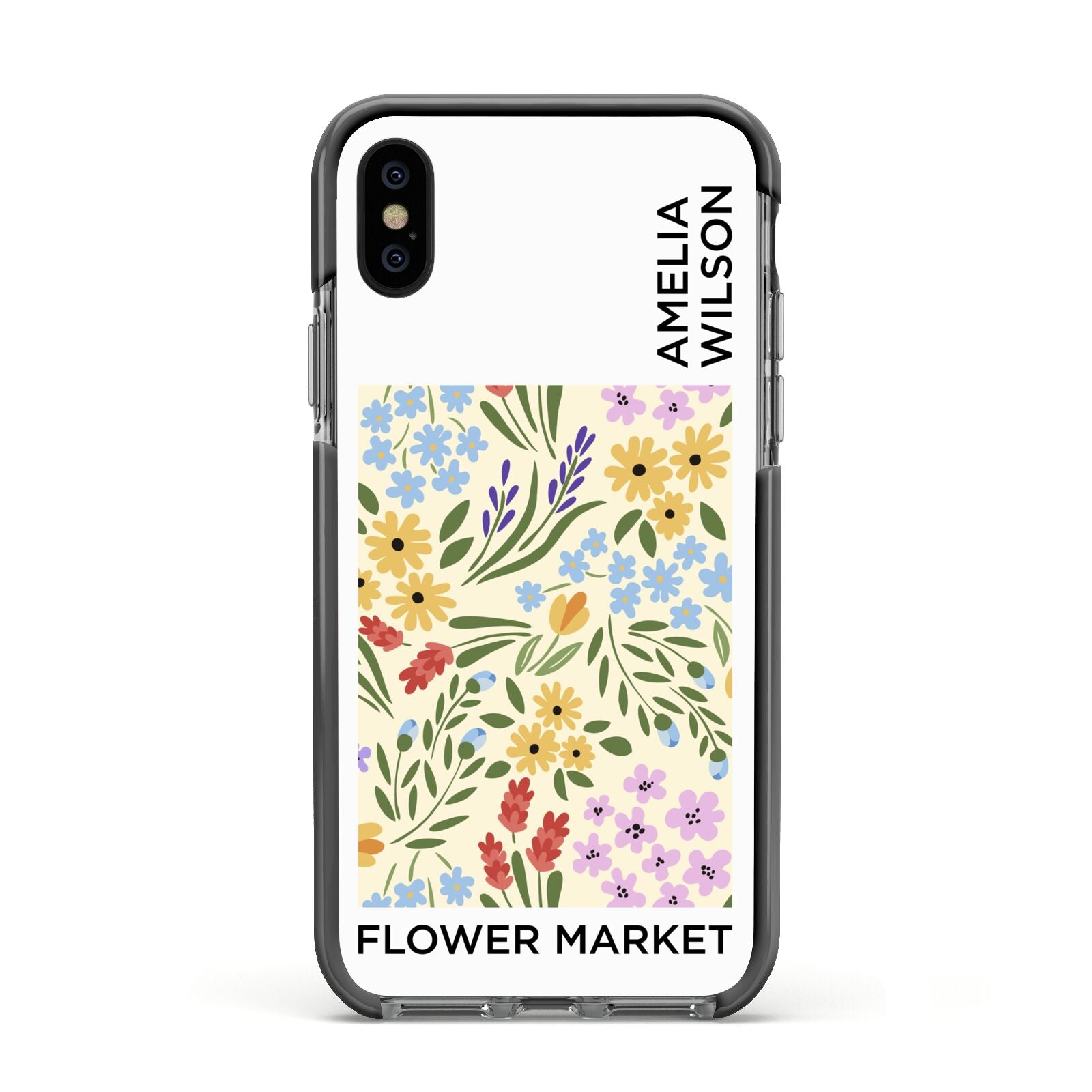 Paris Flower Market Apple iPhone Xs Impact Case Black Edge on Black Phone