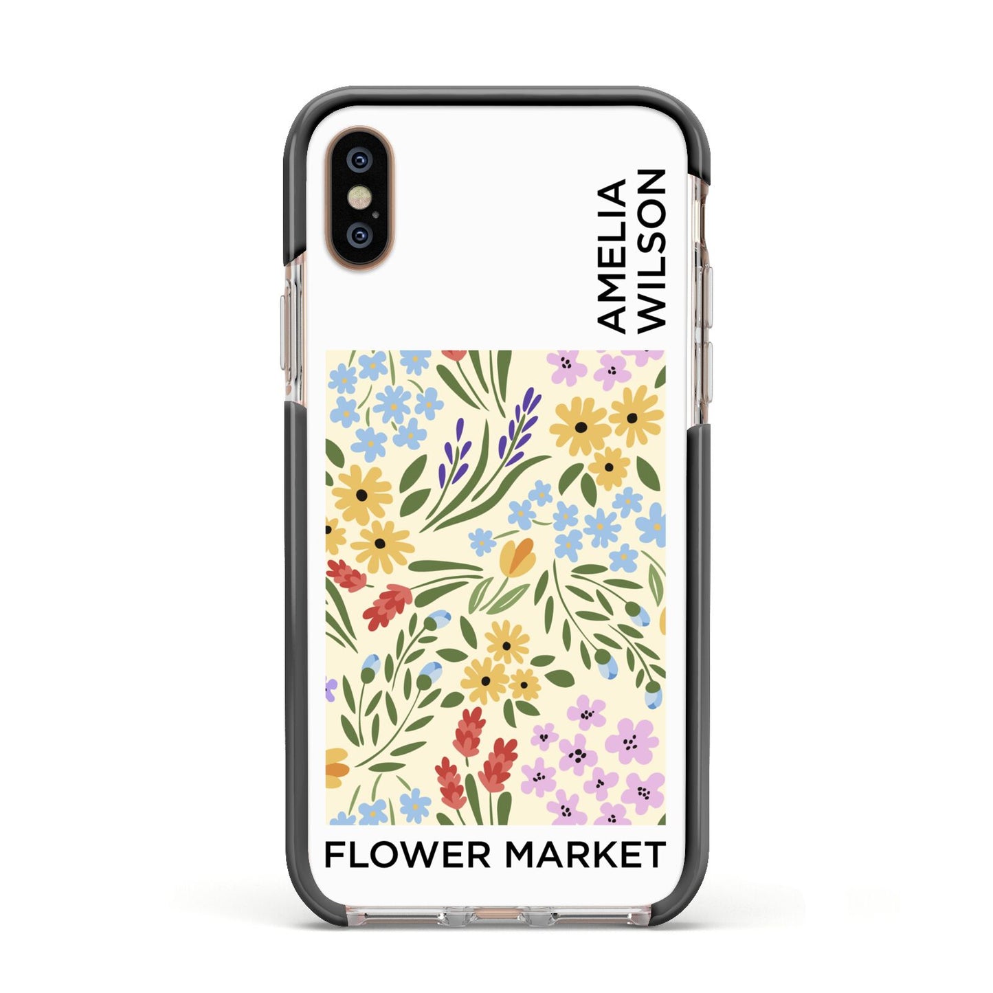 Paris Flower Market Apple iPhone Xs Impact Case Black Edge on Gold Phone