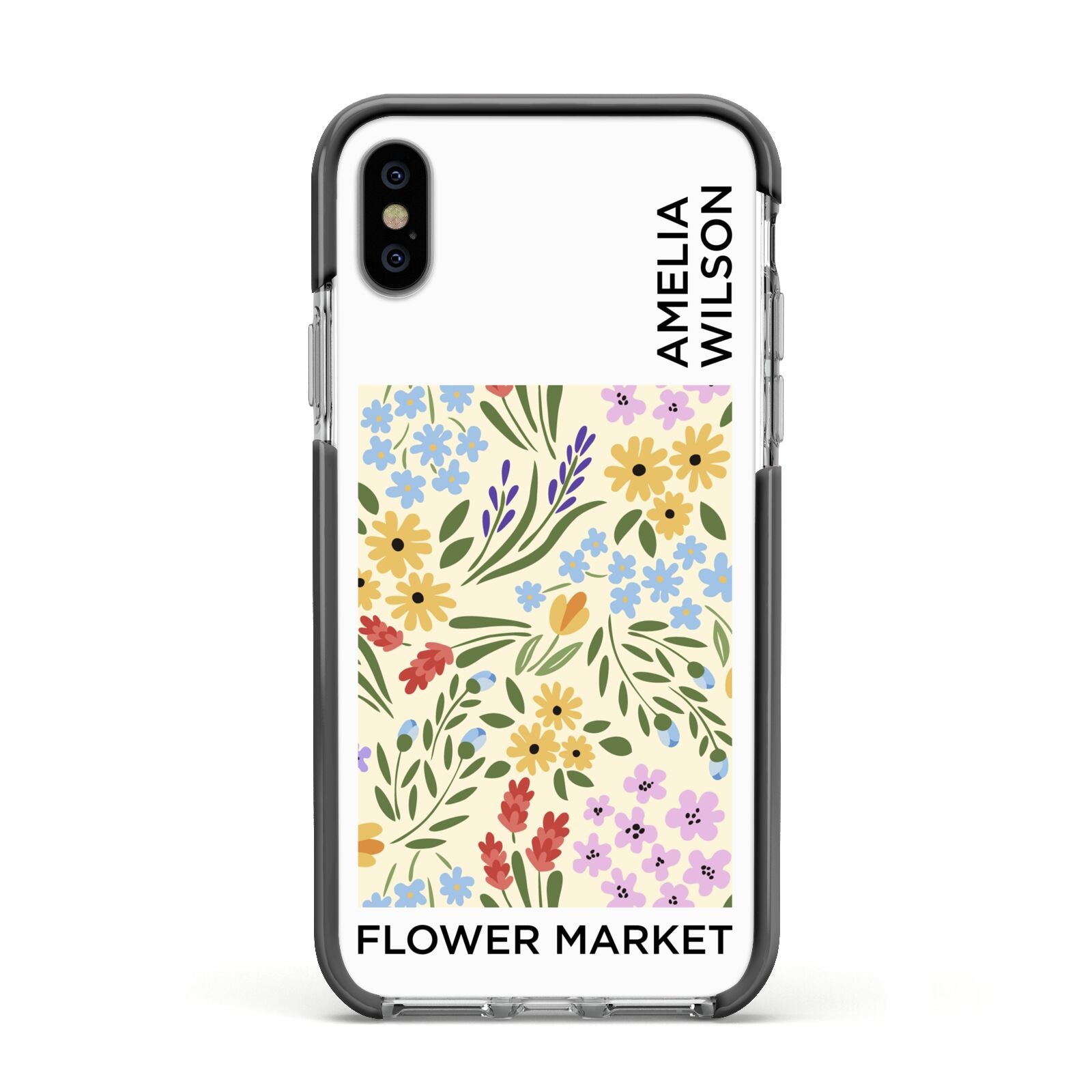 Paris Flower Market Apple iPhone Xs Impact Case Black Edge on Silver Phone