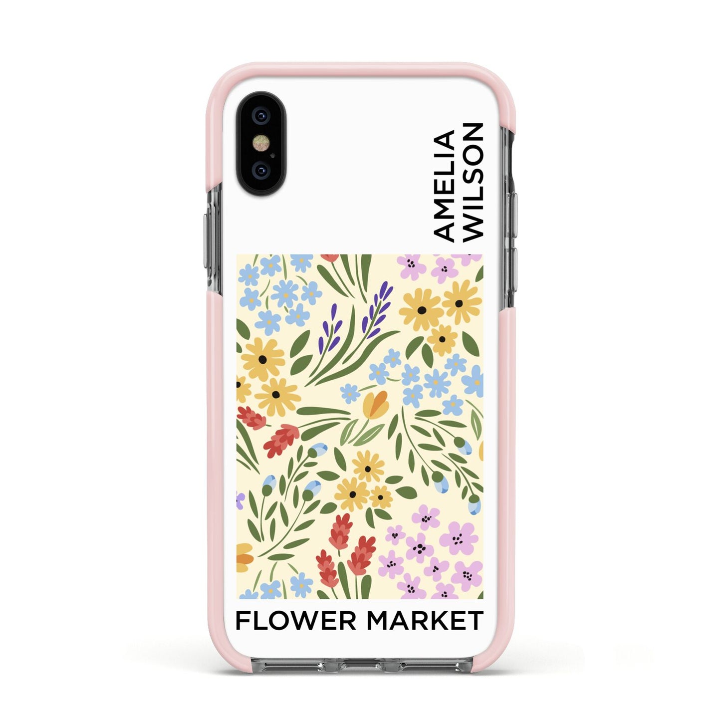 Paris Flower Market Apple iPhone Xs Impact Case Pink Edge on Black Phone