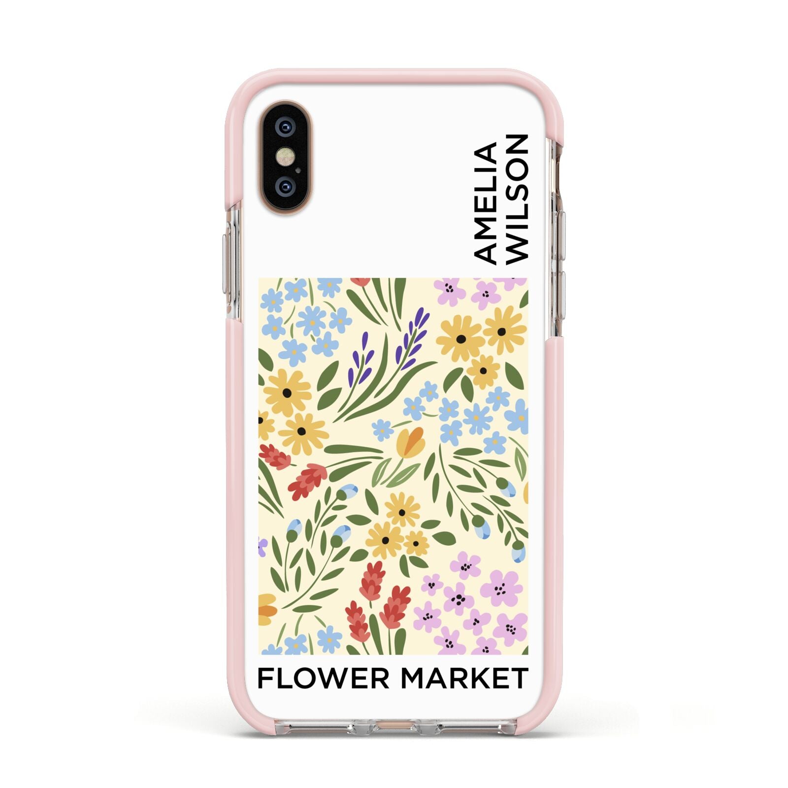 Paris Flower Market Apple iPhone Xs Impact Case Pink Edge on Gold Phone