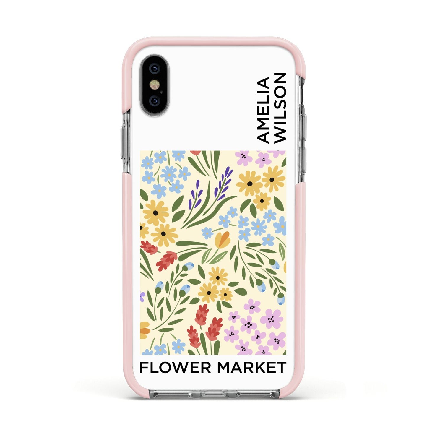 Paris Flower Market Apple iPhone Xs Impact Case Pink Edge on Silver Phone