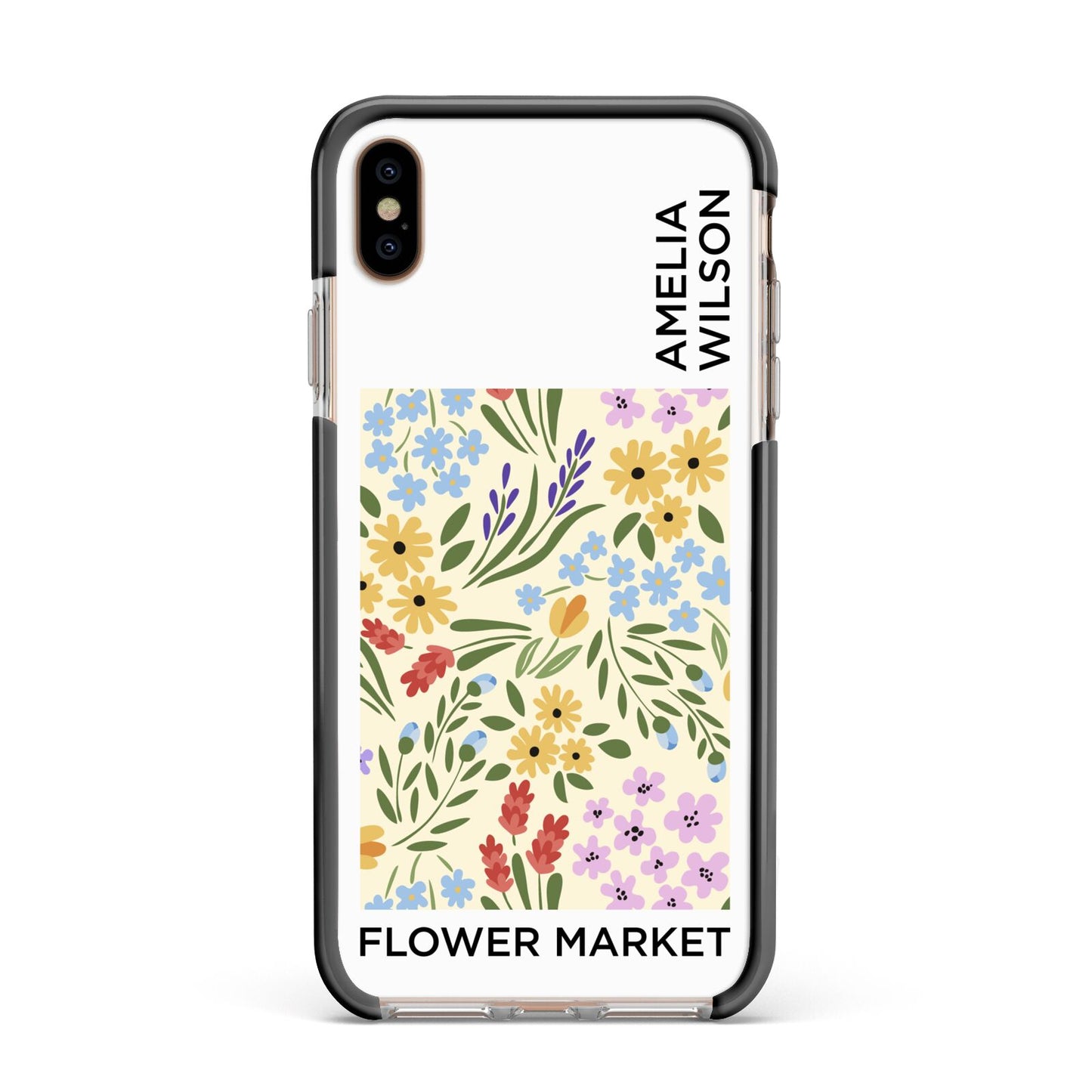 Paris Flower Market Apple iPhone Xs Max Impact Case Black Edge on Gold Phone