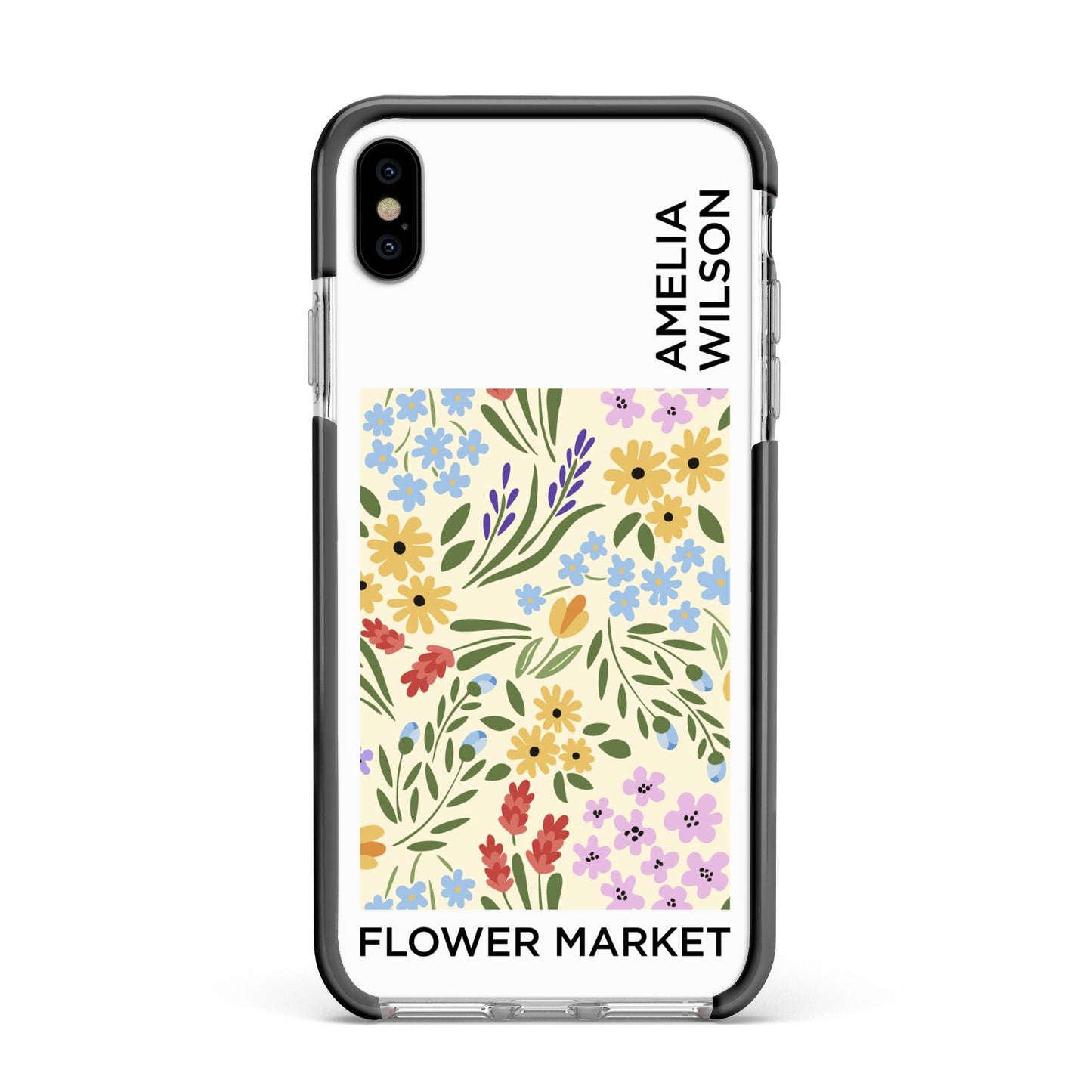 Paris Flower Market Apple iPhone Xs Max Impact Case Black Edge on Silver Phone